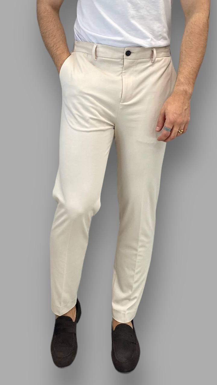 PANTALONE CON LACCIO INTERNO DA ABITO IN PUNTO MILANO ELASTICIZZATO - TASCA AMERICA - RELAXED FIT