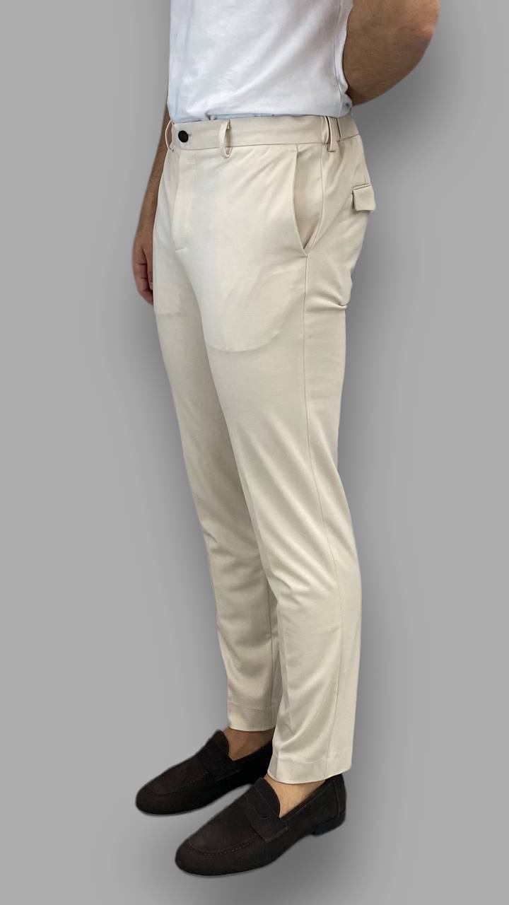 PANTALONE CON LACCIO INTERNO DA ABITO IN PUNTO MILANO ELASTICIZZATO - TASCA AMERICA - RELAXED FIT