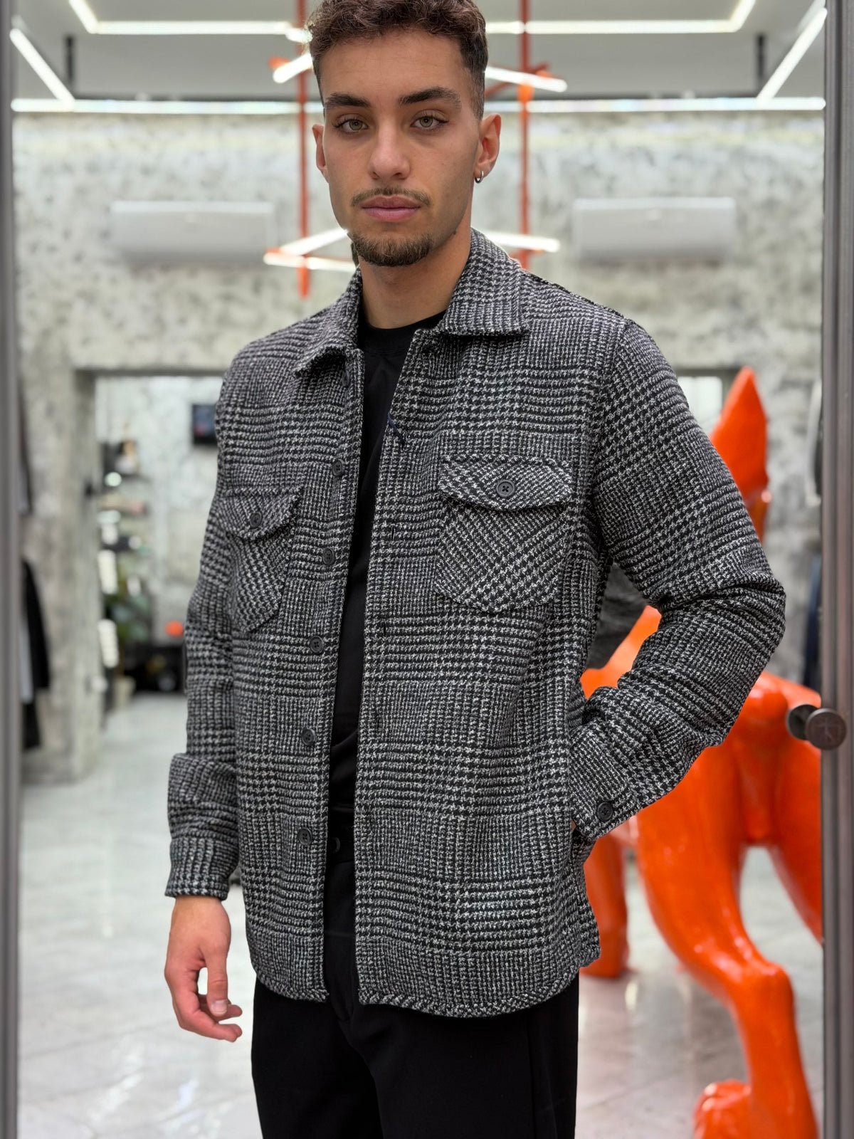 OVERSHIRT IN FLANELLA PRINCIPE DI GALLES CON ECOPELLICCIA ALL'INTERNO - REGULAR FIT 27W14OS FLA1012