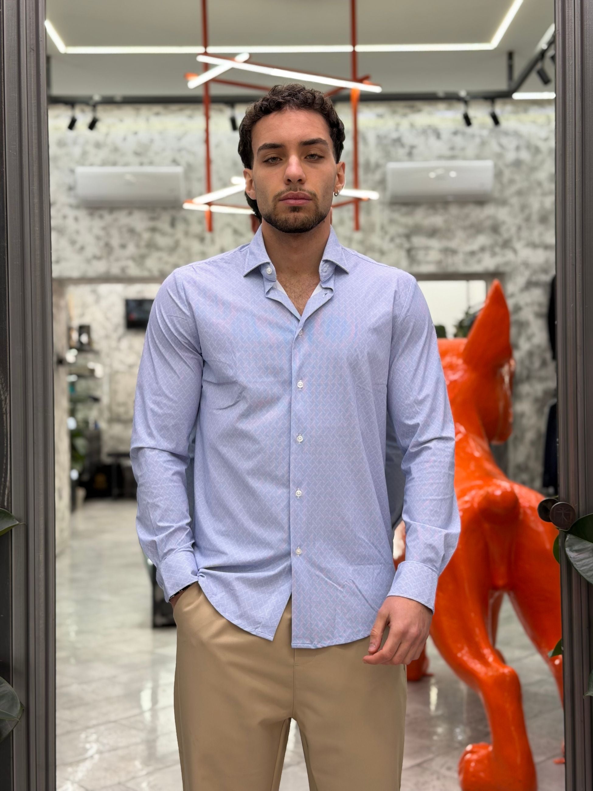 CAMICIA NO STIRO IN TESSUTO PREMIUM ELASTICIZZATO MICRO FANTASIA - REGULAR FIT FIO4150