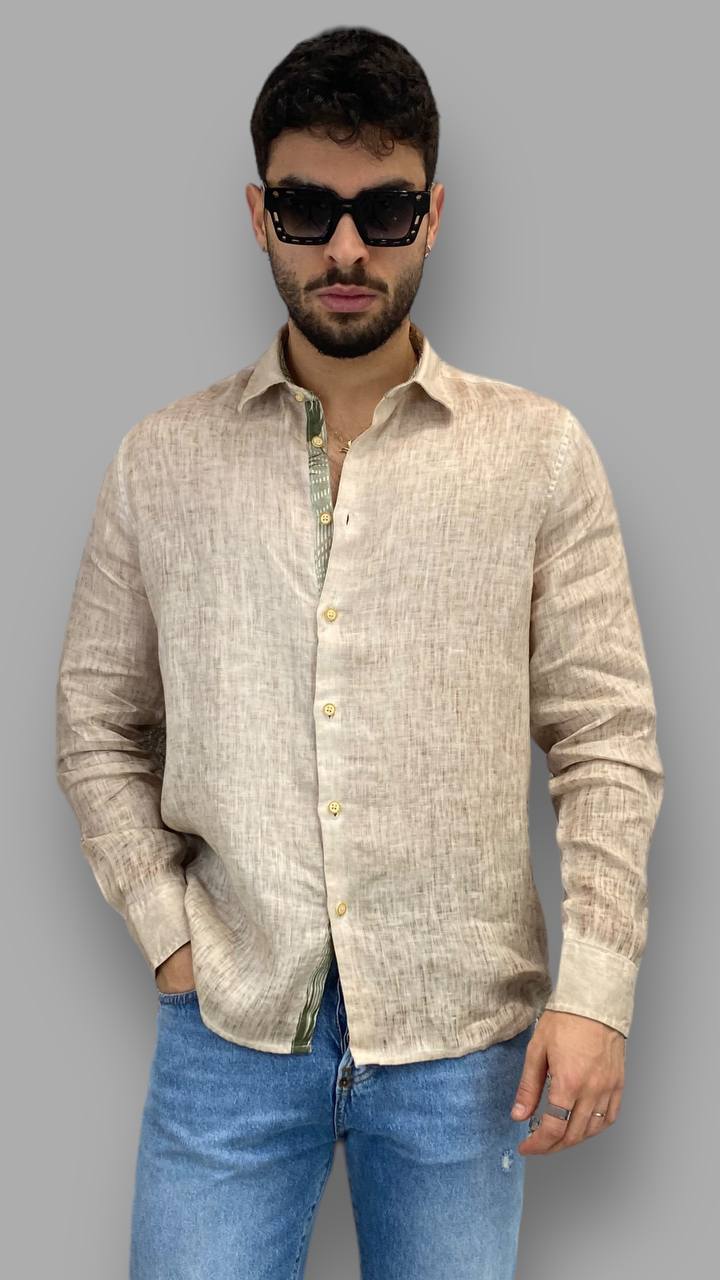 CAMICIA IN 100% LINO FIAMMATO - REGULAR FIT