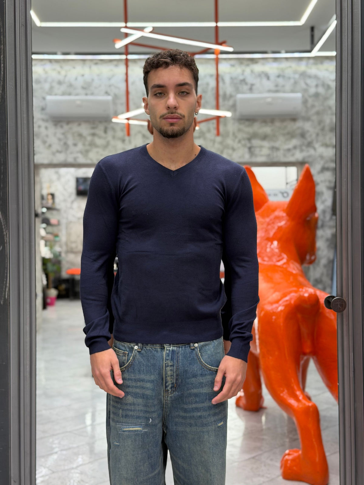 MAGLIA SCOLLO V BASIC FINEZZA 10 - REGULAR FIT 1722.BLU
