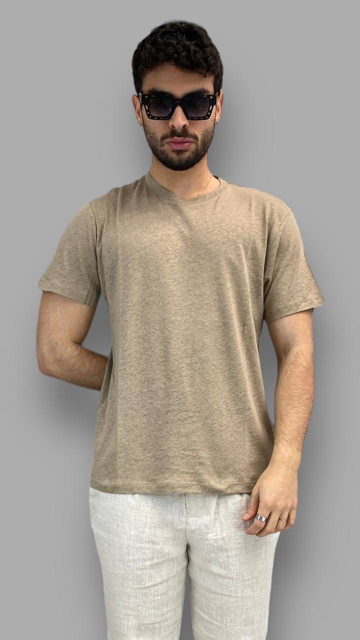 T-SHIRT BASIC IN MISTO COTONE/LINO - REGULAR FIT