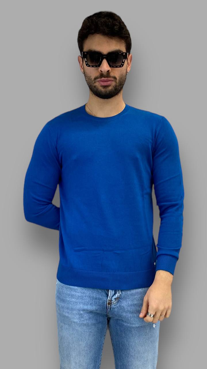 PULLOVER BASIC IN FILO MODELLO GIROCOLLO CON MINI LOGO APPLICATO SUL FONDO - REGULAR FIT