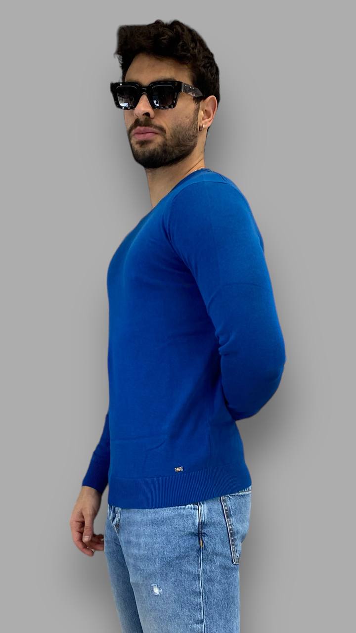 PULLOVER BASIC IN FILO MODELLO GIROCOLLO CON MINI LOGO APPLICATO SUL FONDO - REGULAR FIT