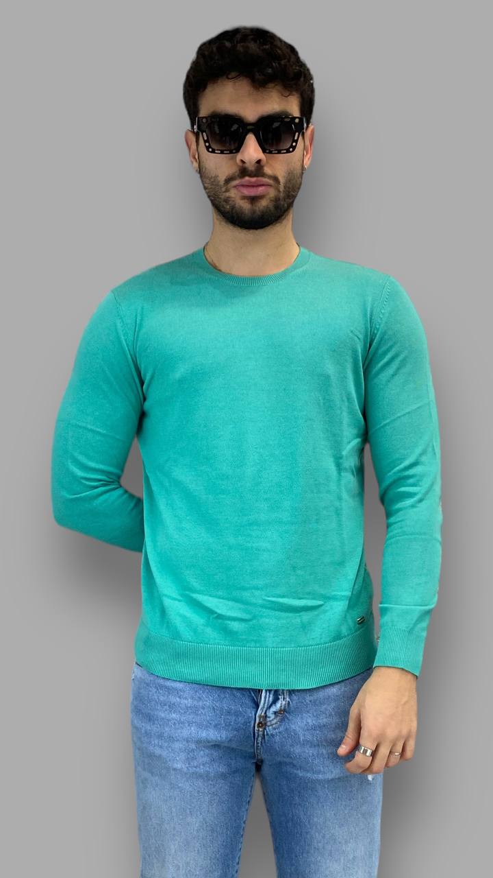 PULLOVER BASIC IN FILO MODELLO GIROCOLLO CON MINI LOGO APPLICATO SUL FONDO - REGULAR FIT