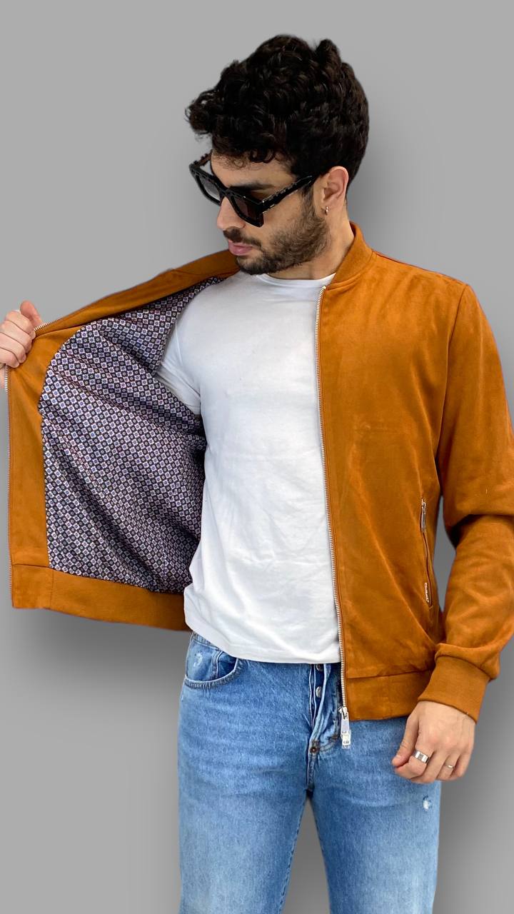 GIUBBINO MODELLO COLLEGE EFFETTO CAMOSCIO CON POLSINI E COLLO ELASTICIZZATI, TASCHE CON CHIUSURA ZIP - REGULAR FIT