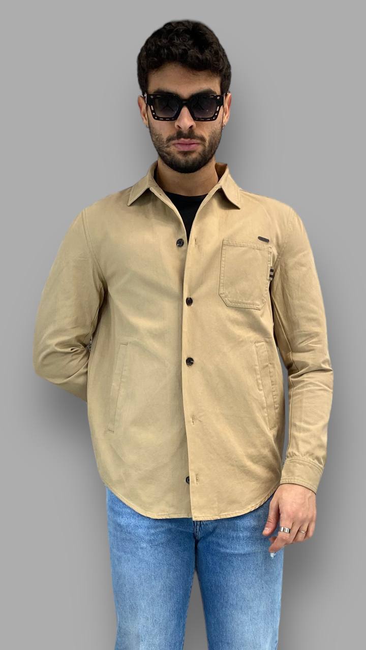 GIACCA CAMICIA IN COTONE CON TASCHINO LATO CUORE E TASCHE A FILETTO - REGULAR FIT