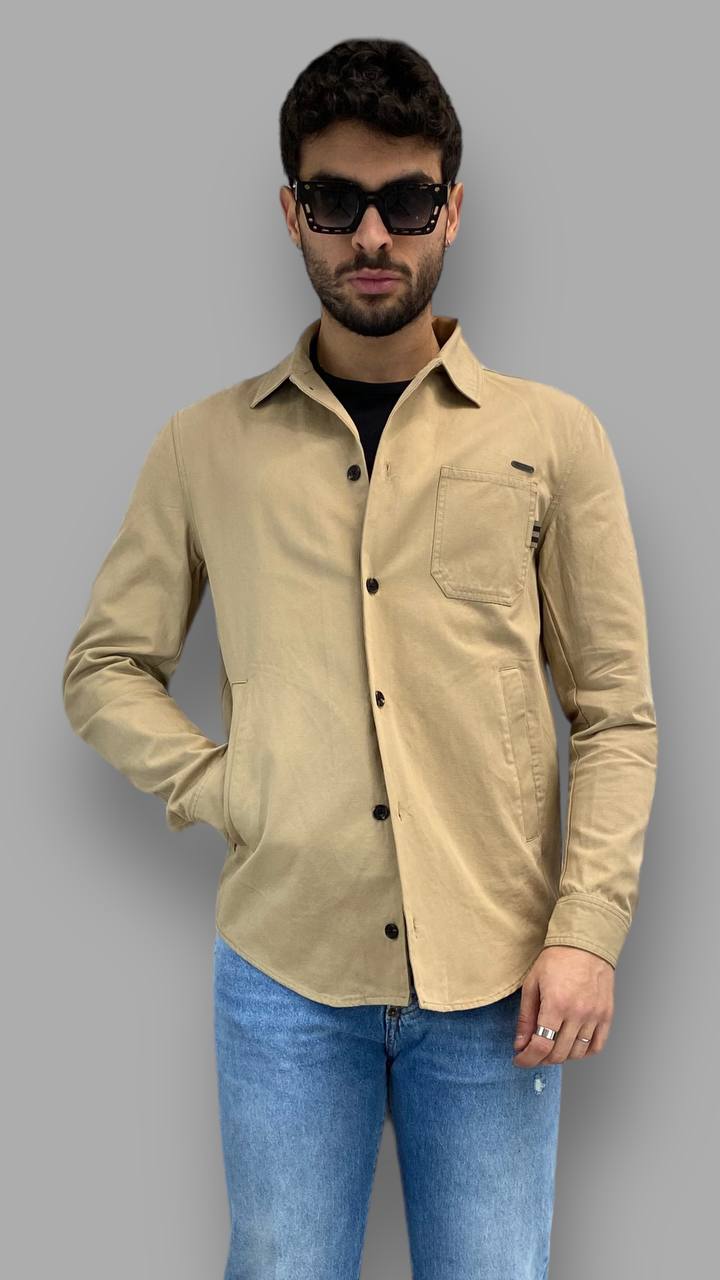 GIACCA CAMICIA IN COTONE CON TASCHINO LATO CUORE E TASCHE A FILETTO - REGULAR FIT