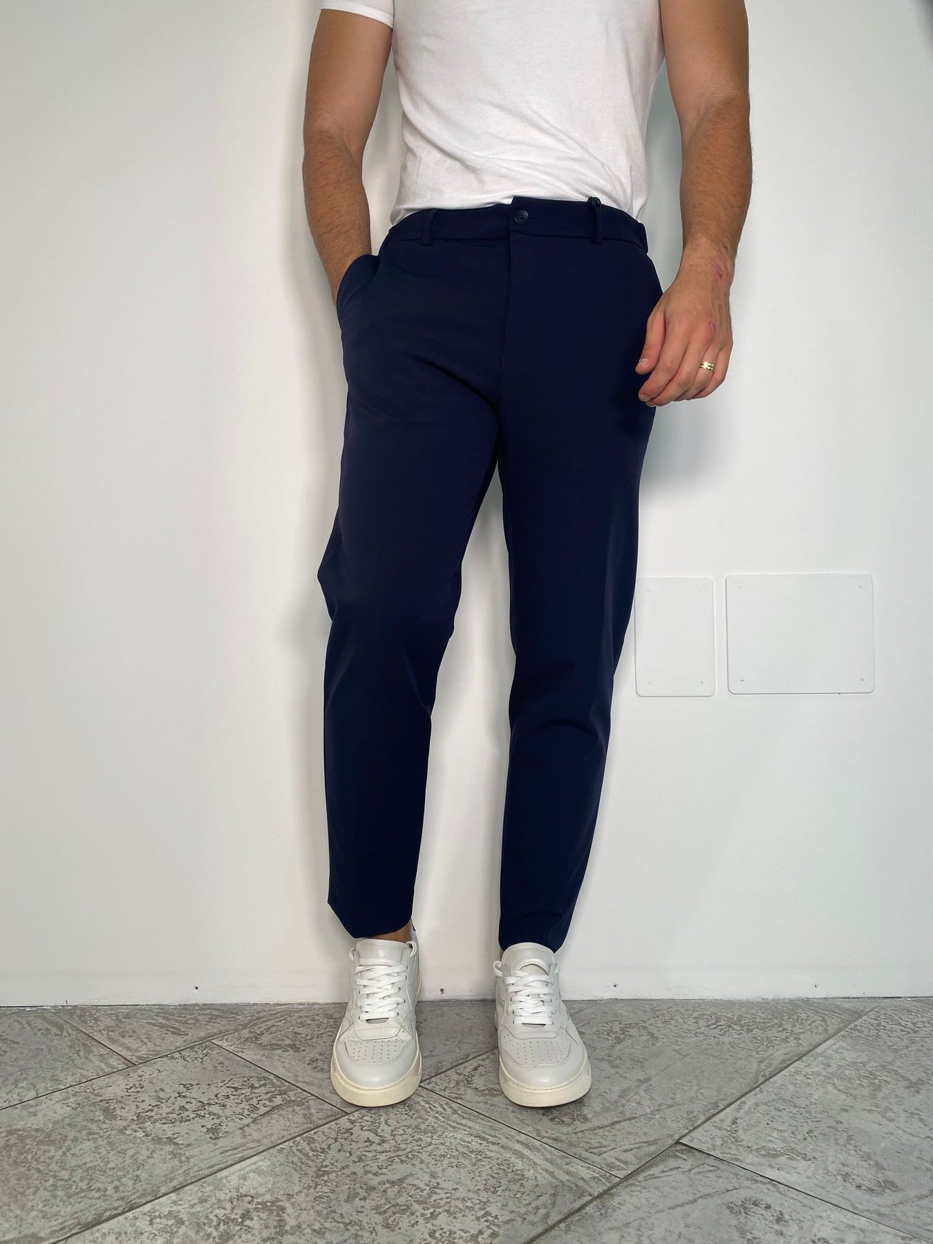 PANTALONE DA COMPLETO "NO STIRO" IN TESSUTO TECNICO ELASTICIZZATO CON COULISSE IN VITA - REGULAR FIT