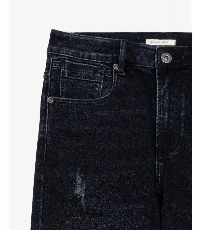 JEANS MIKE IN TELA ELASTICIZZATA BLACK WASH CON GRAFFI E CHIUSURA A ZIP - CARROT/CROPPED FIT GL6382Q