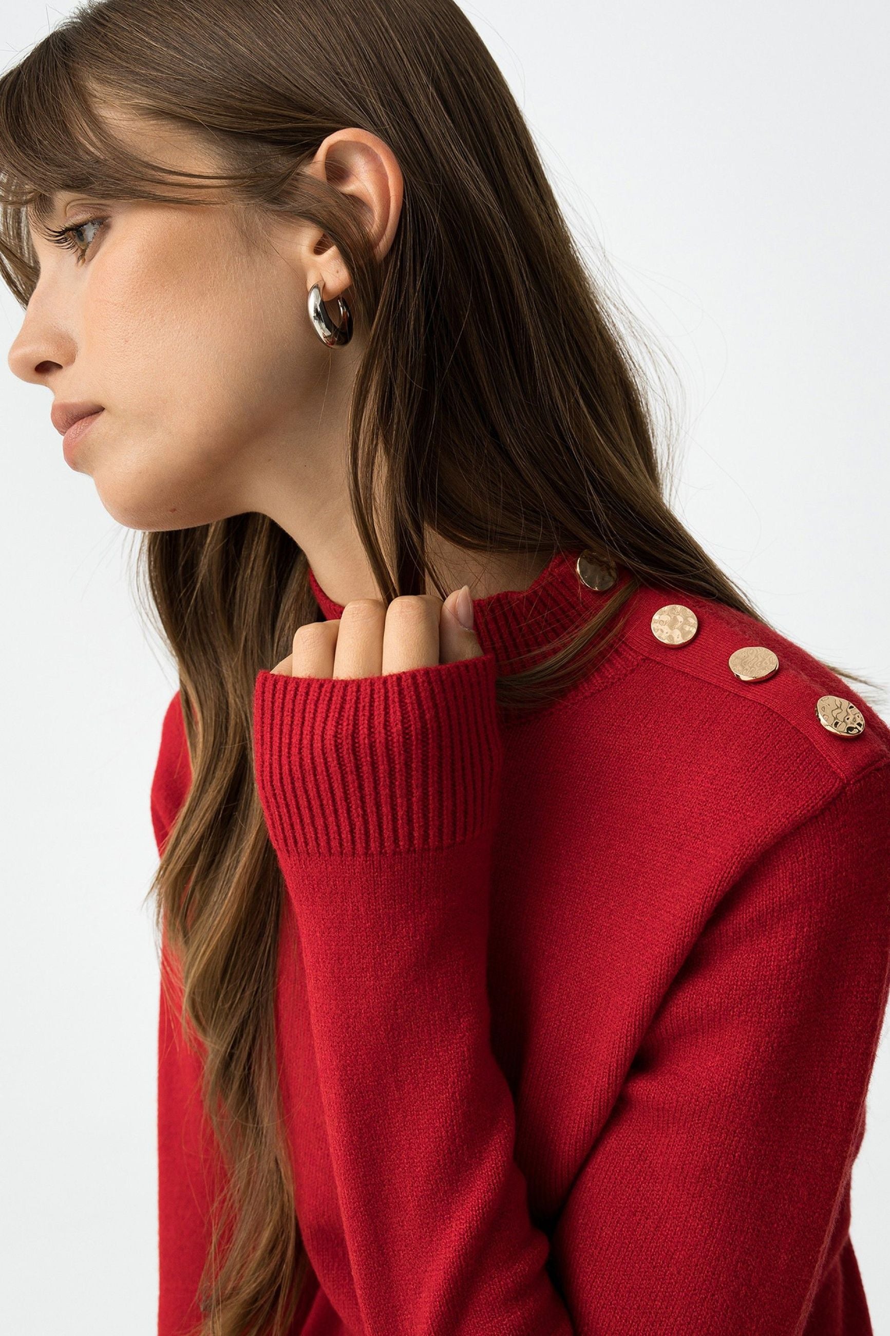 MAGLIONE BAUHAUS LUPETTO CON BOTTONI METALLICI SULLE SPALLE - SLIM FIT 10061611.ROS