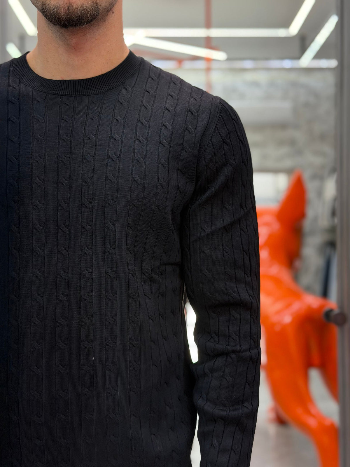 MAGLIA GIROCOLLO TRAMA TRECCIA FINEZZA 12 IN MORBIDA VISCOSA - SLIM FIT MK2900041.NER