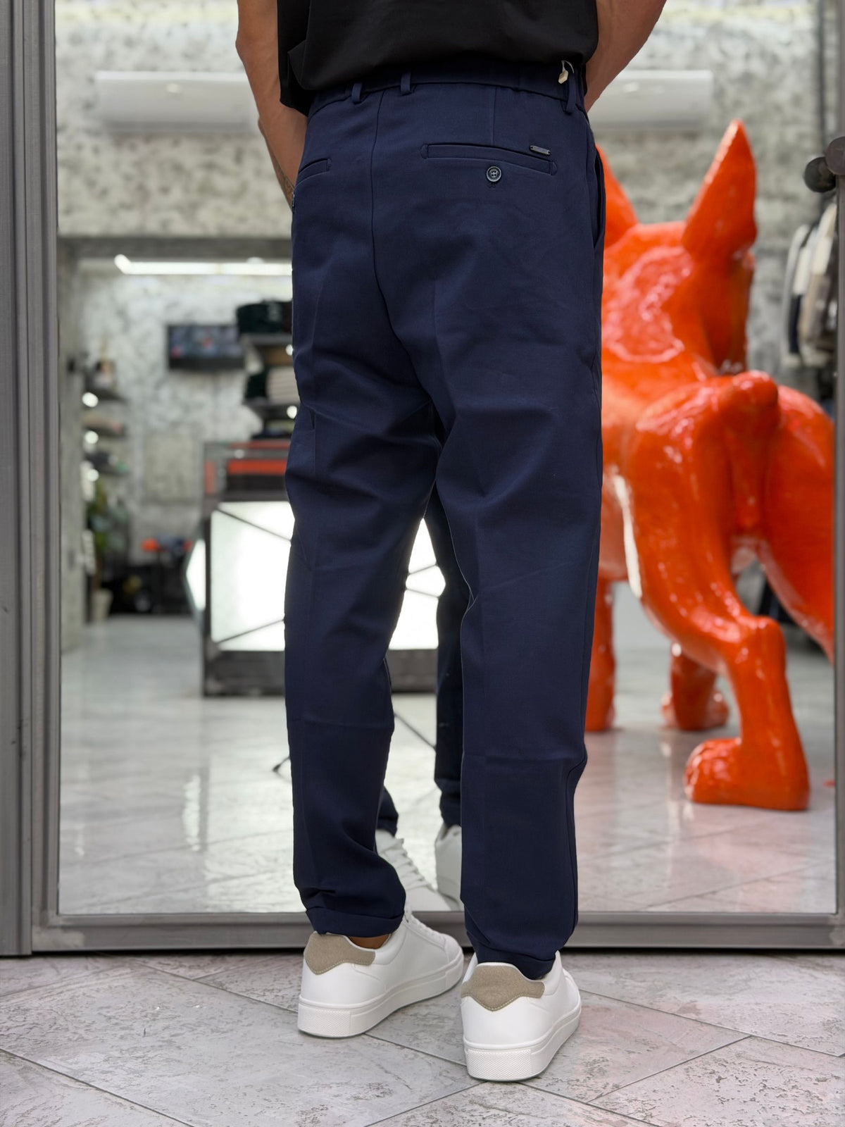 PANTALONE CASUAL IN TESSUTO PUNTO MILANO ELASTICIZZATO CON TASCA AMERICA E RISVOLTO AL FONDO - REGULAR FIT GL5248BD.BLU