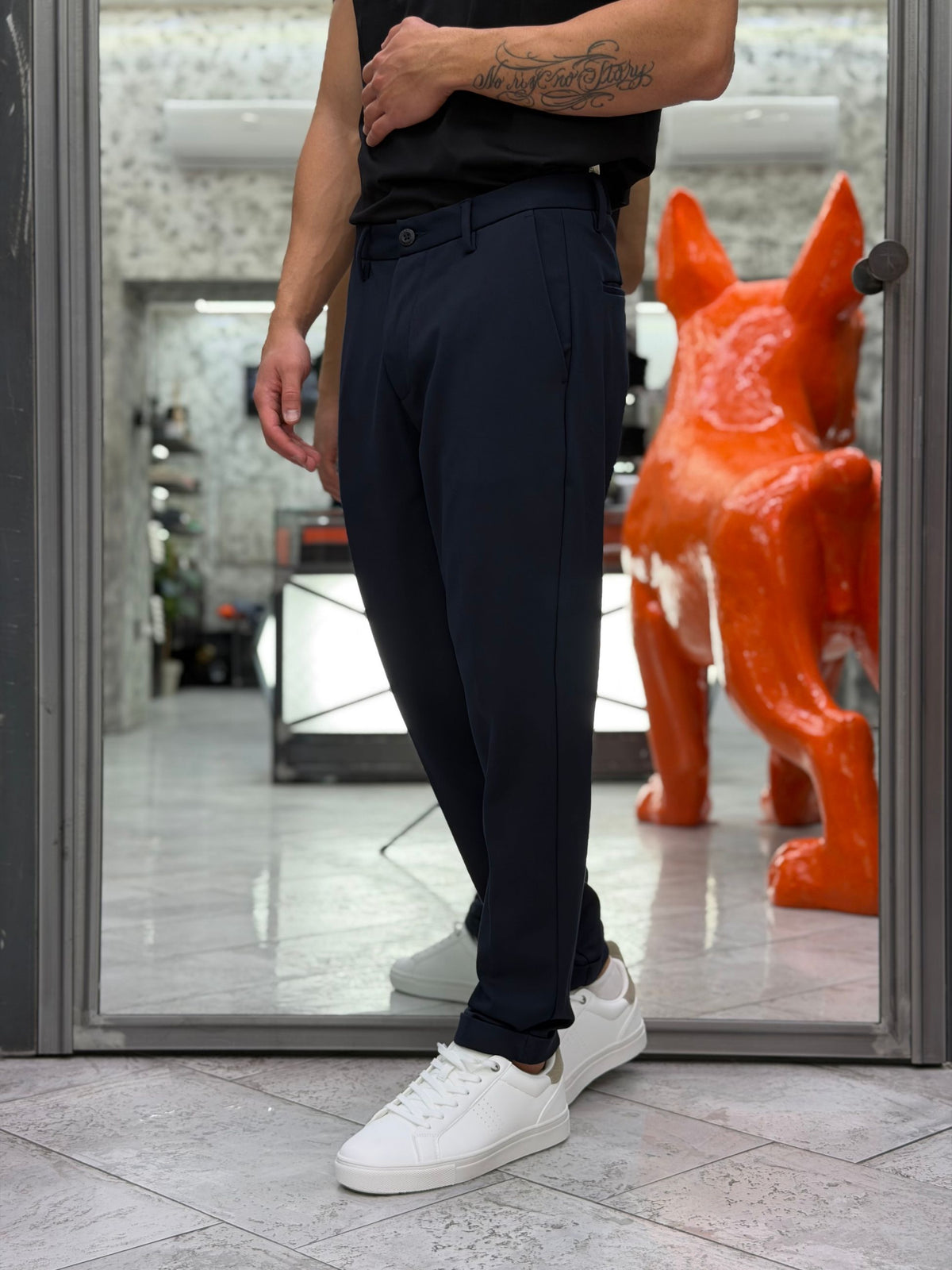 PANTALONE CROPPED IN TESSUTO PUNTO MILANO ELASTICIZZATO - REGULAR FIT MK9950112.BLU