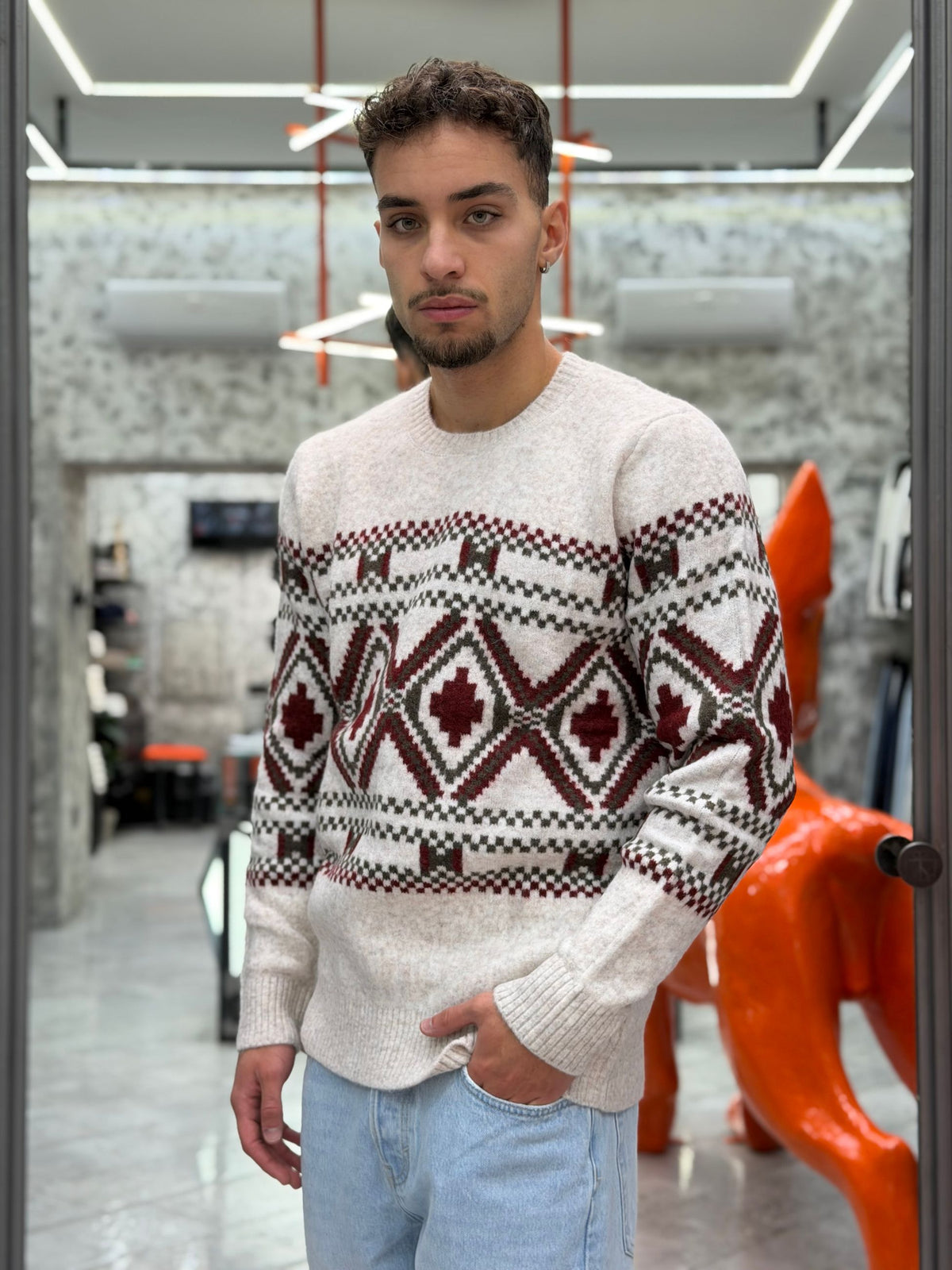 MAGLIA GIROCOLLO FINEZZA 7 MOULINE' JACQUARD ETNICO - REGULAR FIT MK2900073.LAT