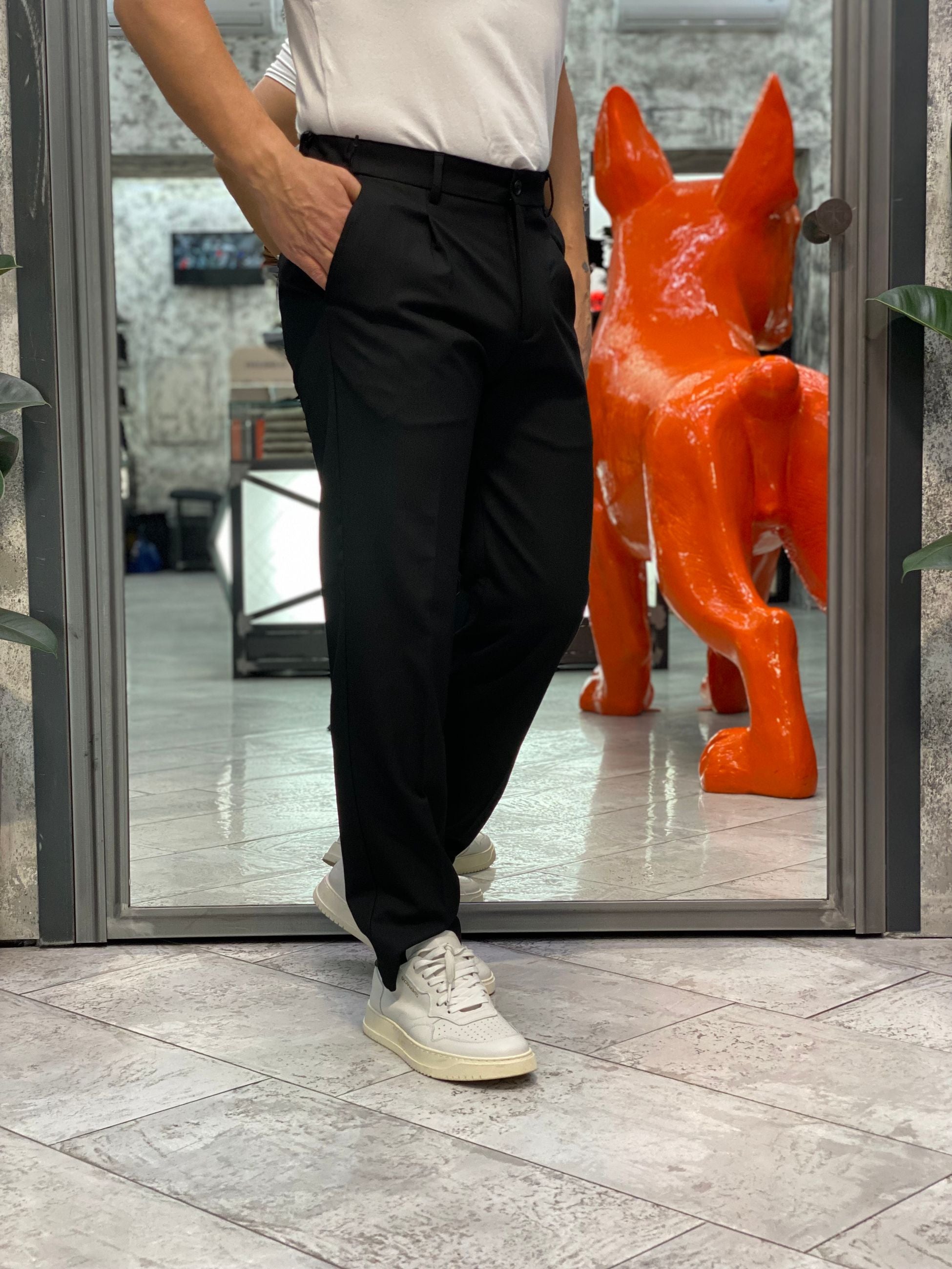 PANTALONE DA COMPLETO IN TESSUTO  ELASTICIZZATO CON PINCE E COULISSE IN VITA - REGULAR FIT PSI1450SS.NER