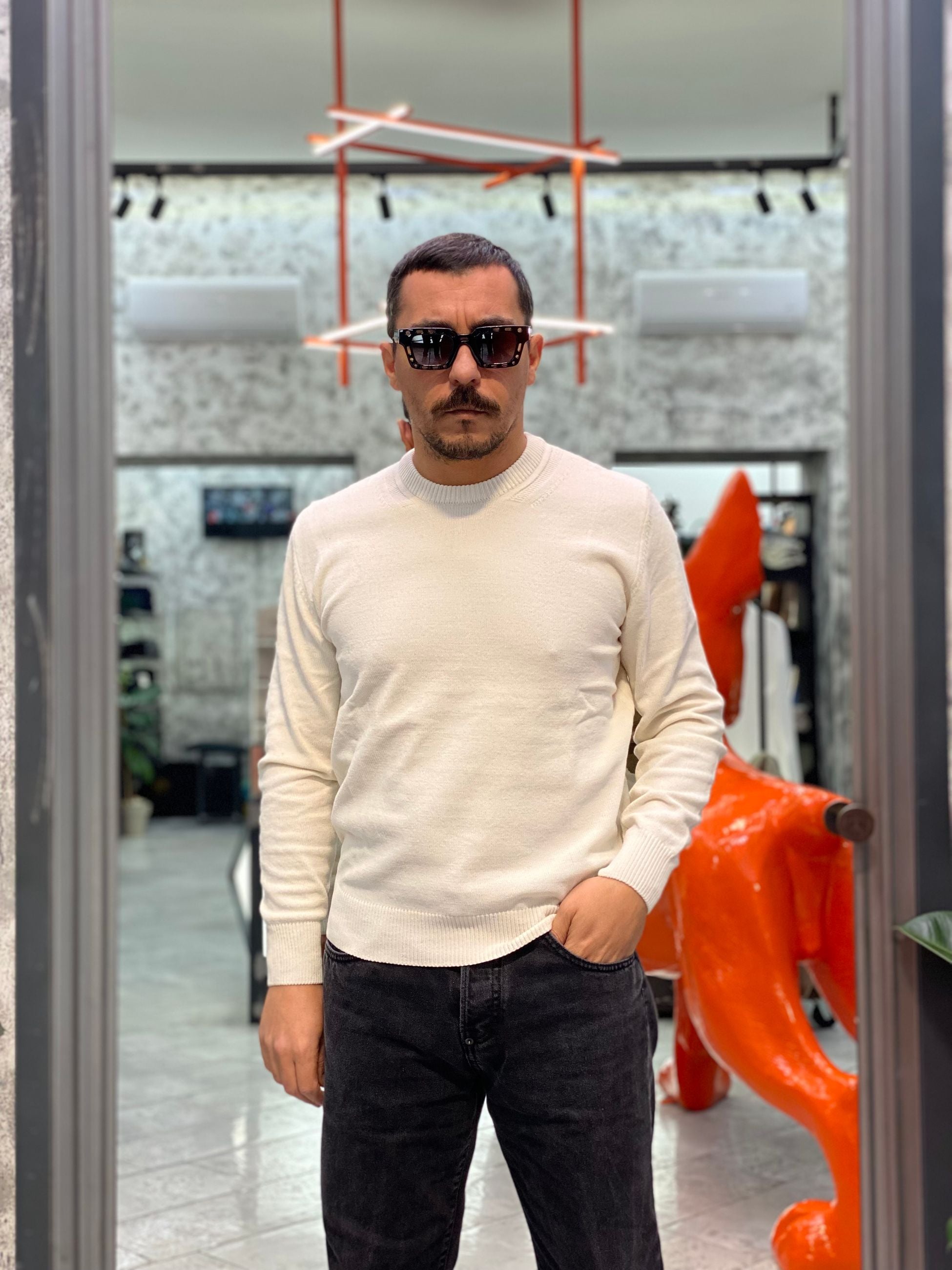 MAGLIA GIROCOLLO IN MORBIDA CINIGLIA CON TOPPE IN CONTRASTO AI GOMITI - REGULAR FIT GL35238.PAN