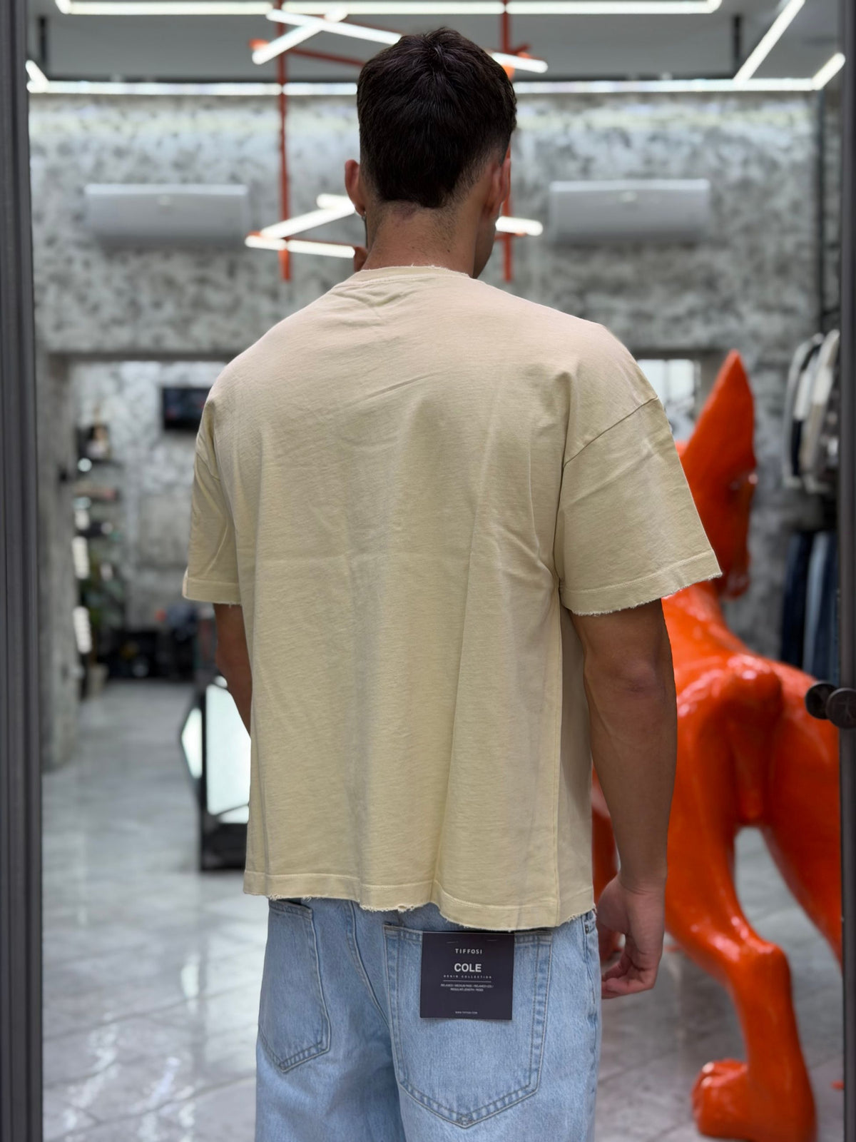 T-SHIRT IN JERSEY AMERICANO 30/2 TINTO IN CAPO CON COLLO E MANICHE EFFETTO DESTROYED - OVER CROP FIT BOXYMOL.SAB