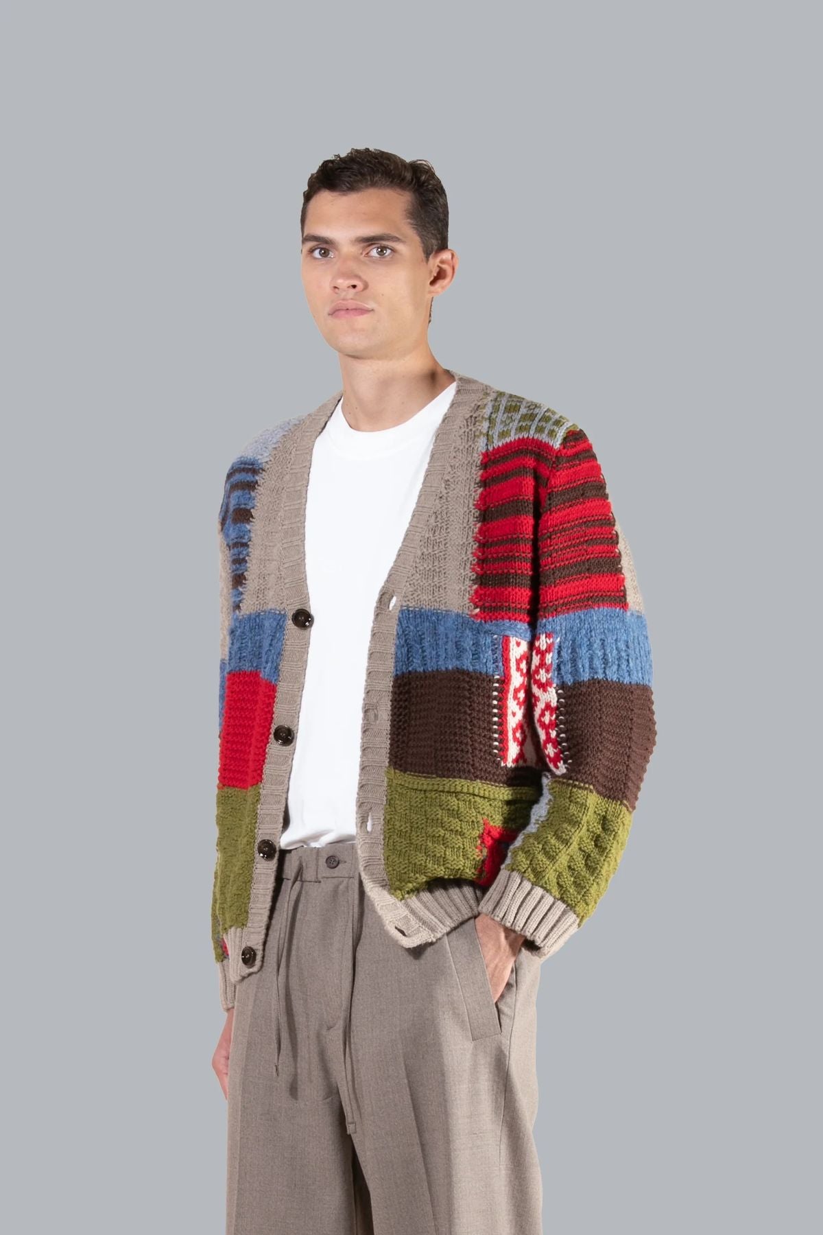 CARDIGAN PATCHWORK IN MISTO LANA - COMFORT FIT