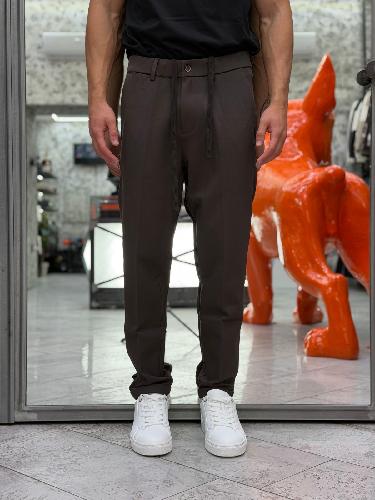 PANTALONE CASUAL IN TESSUTO PUNTO MILANO ELASTICIZZATO CON TASCA AMERICA E RISVOLTO AL FONDO - REGULAR FIT GL5248BD.COF