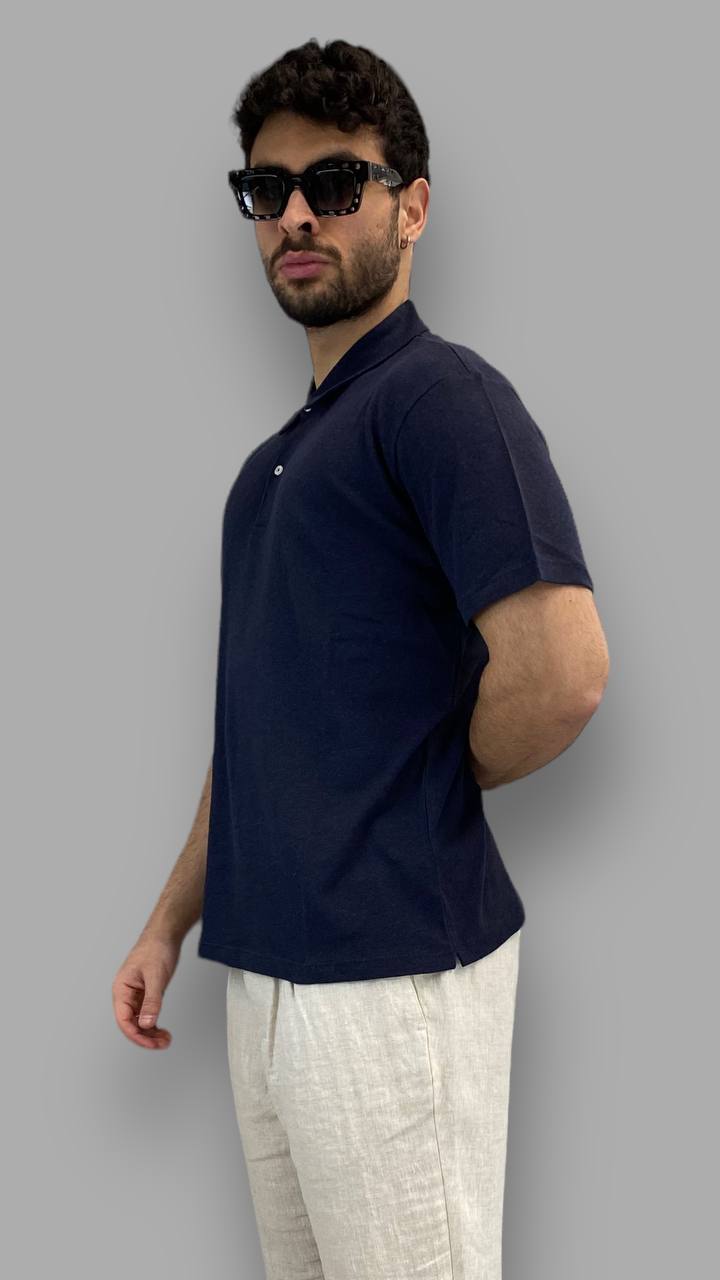 POLO IN MISTO COTONE/LINO BASIC CON BOTTONE IN PIETRA - REGULAR FIT