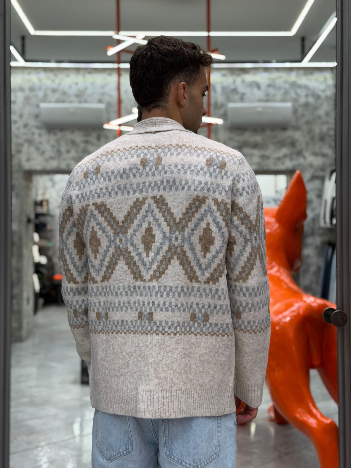 CARDIGAN FINEZZA 7 MOULINE' JACQUARD ETNICO - REGULAR FIT MK2900074.LAT