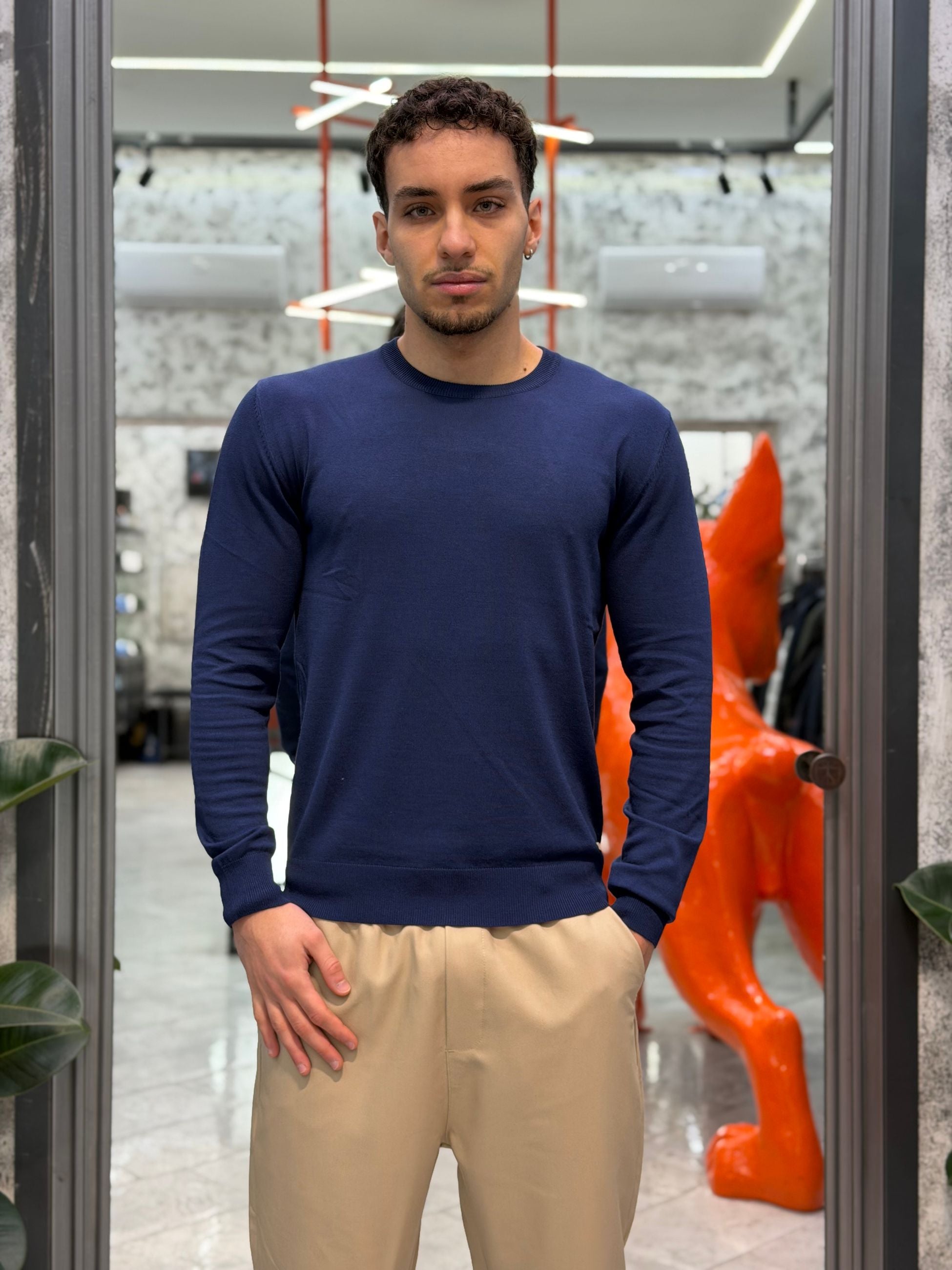 MAGLIA GIROCOLLO IN FILO CON POLSINI E VITA ELASTICIZZATA - REGULAR FIT GL512S-S26.BLU