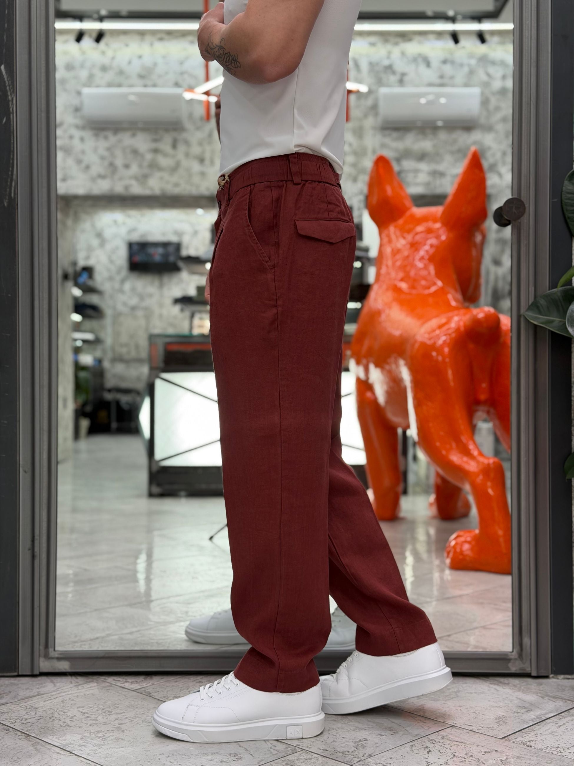 PANTALACCIO IN 100% LINO DA COMPLETO TASCA AMERICA CON PINCE - REGULAR FIT PSE1527SS.TCO