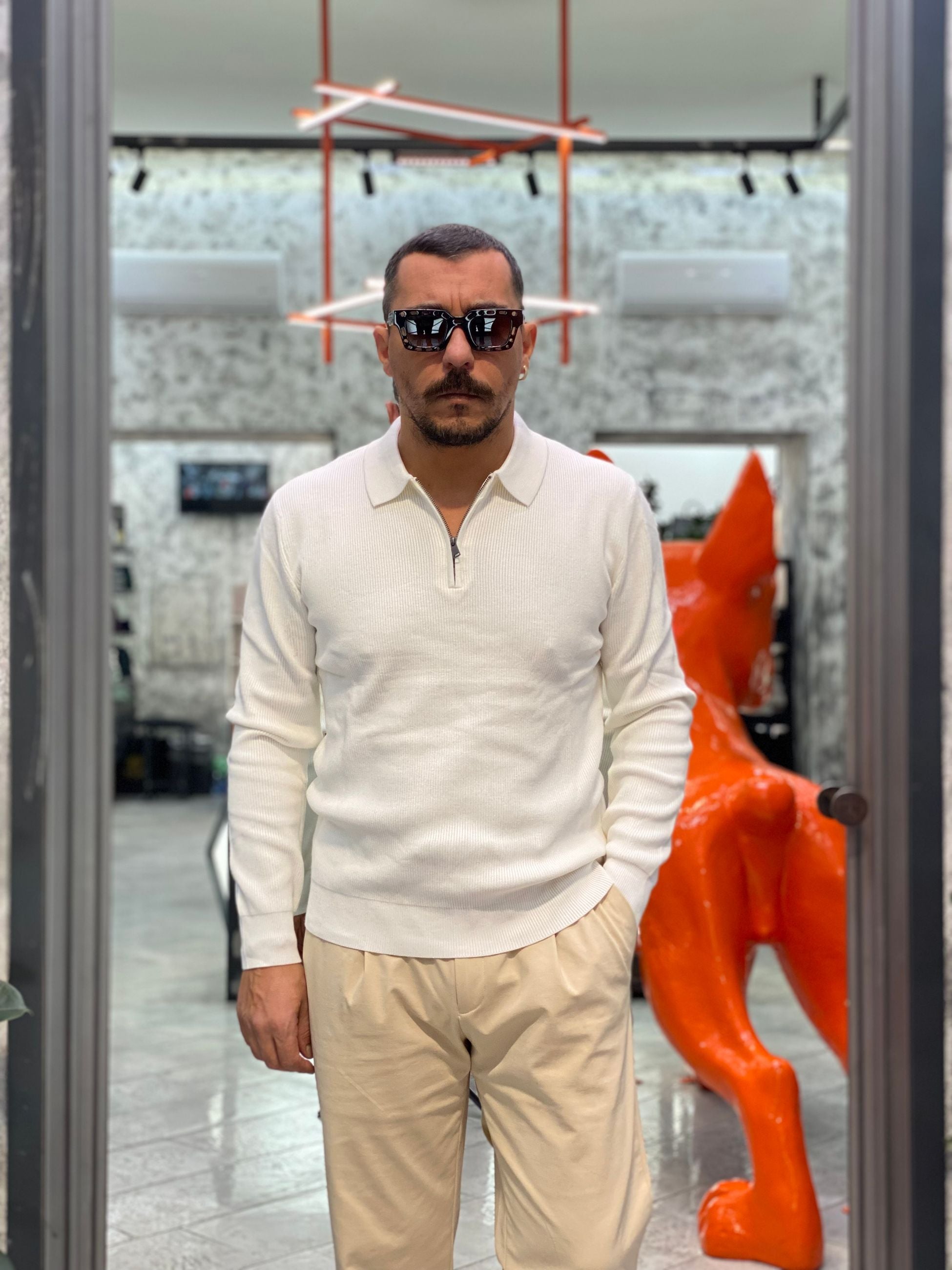 POLO MEZZA ZIP A COSTA INGLESE IN MISTO VISCOSA - REGULAR FIT GL35133GZ.PAN