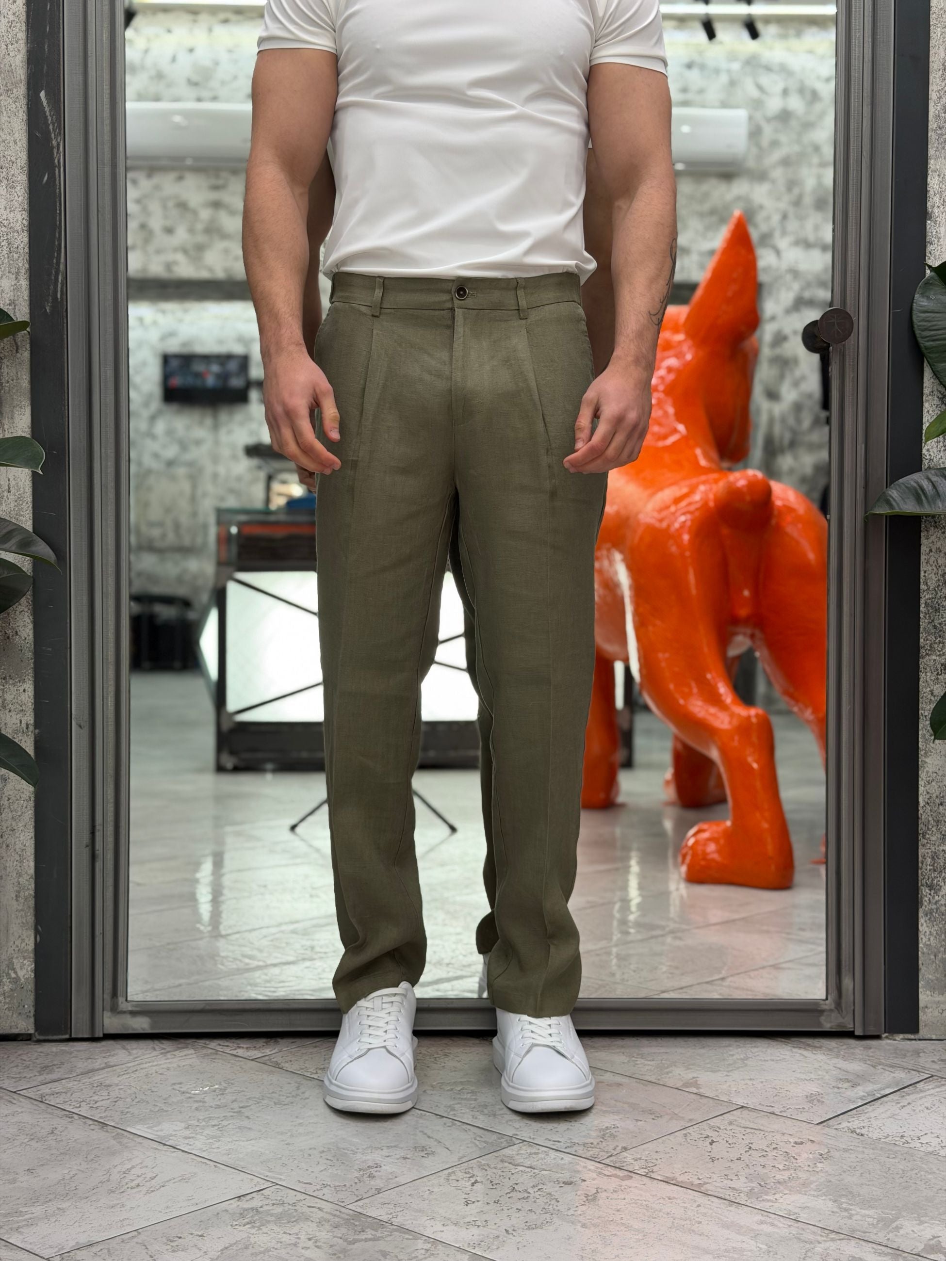 PANTALONE IN 100% LINO TASCA AMERICA CON COULISSE IN VITA - REGULAR FIT PSE1502SS.MIL