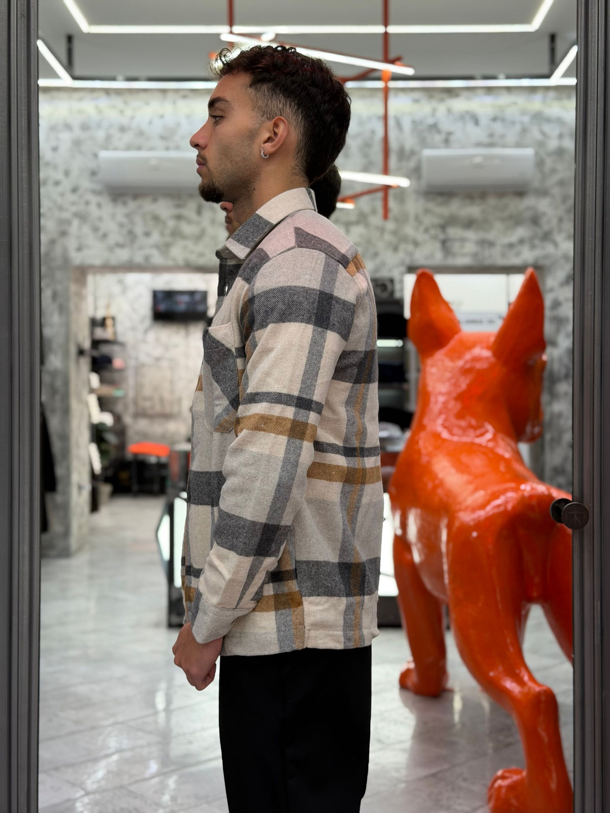 OVERSHIRT A QUADRI IN FLANELLA CON TASCA A TOPPA LATO CUORE - REGULAR FIT CI1165SS.BEI