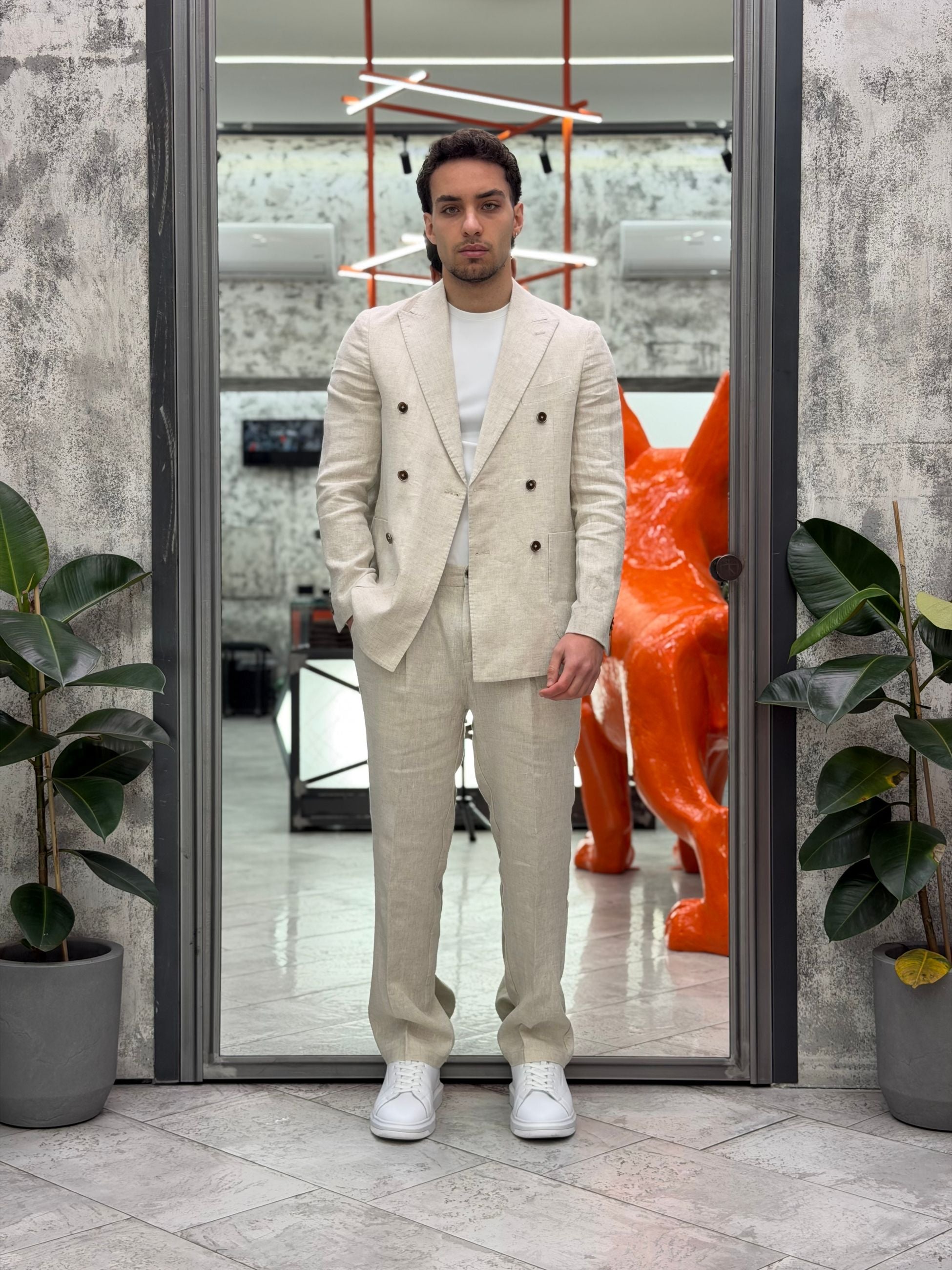 PANTALONE IN 100% LINO DA COMPLETO TASCA AMERICA CON COULISSE IN VITA - REGULAR FIT PSE1502SS.BEI