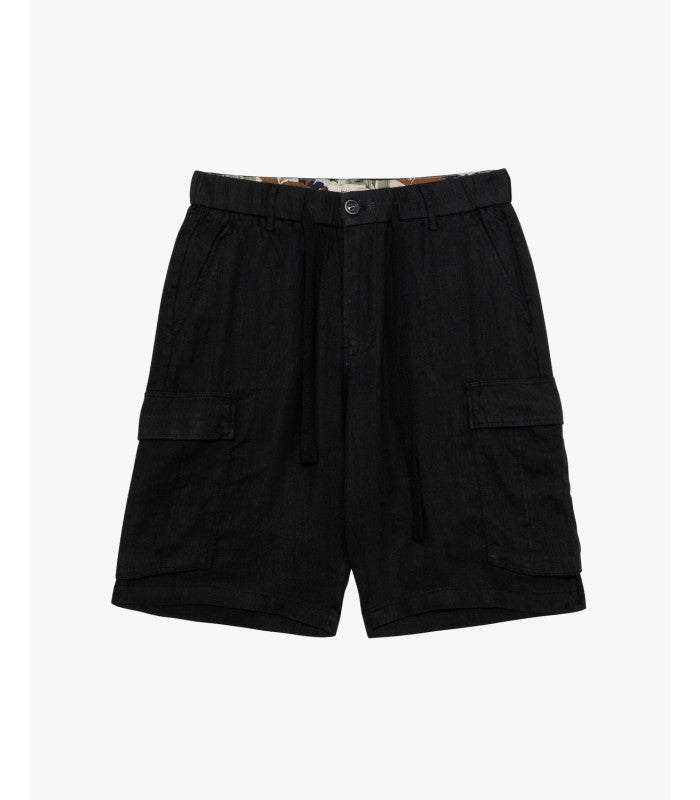BERMUDA CARGO CON TASCONI ED ELASTICO IN VITA IN 100% LINO - REGULAR FIT GL5101BD-S25.NER