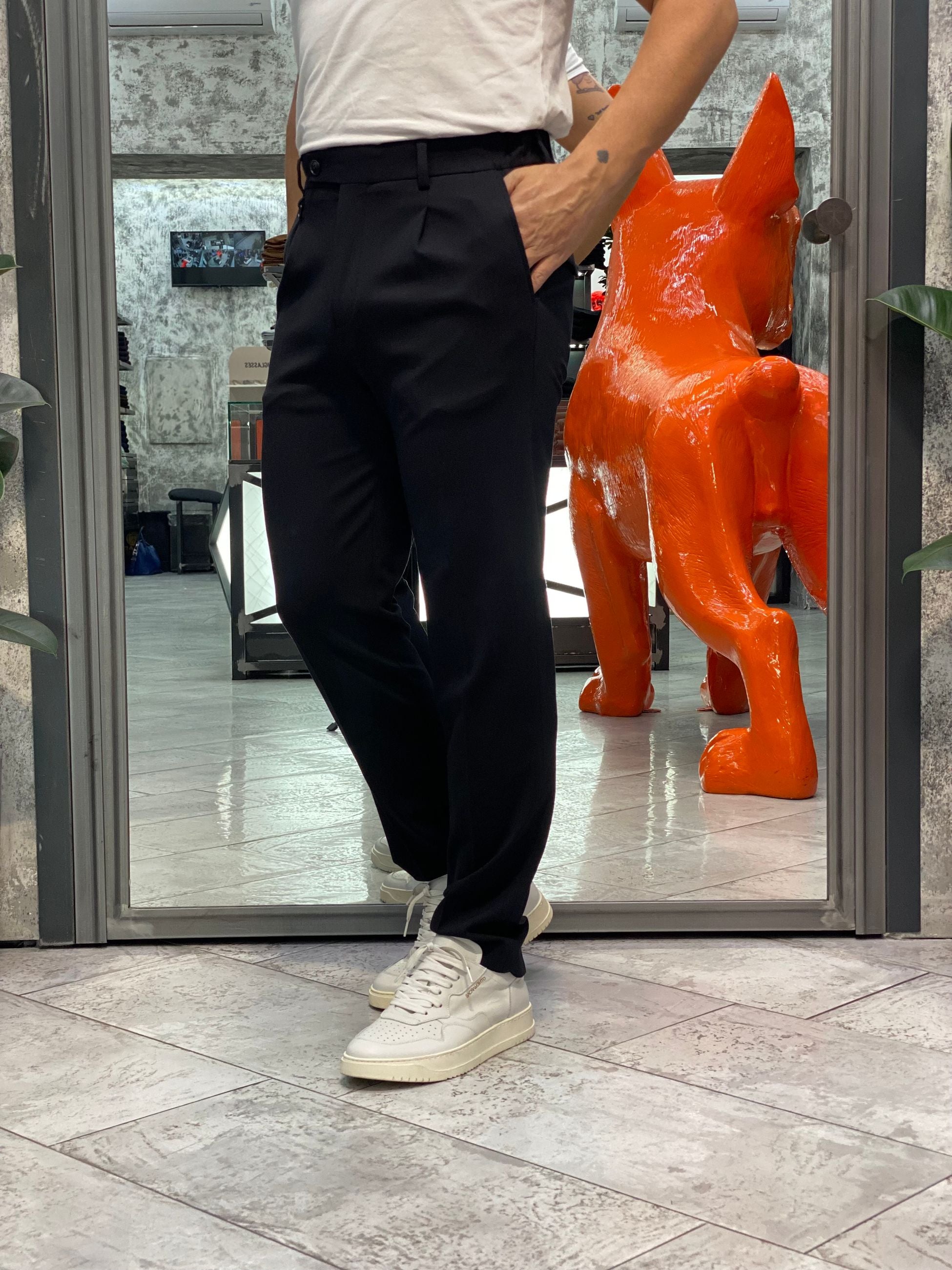 PANTALONE IN TESSUTO PUNTO MILANO SUPER COMFORT ELASTICIZZATO CON PINCE - REGULAR FIT PSI1460SS.NER