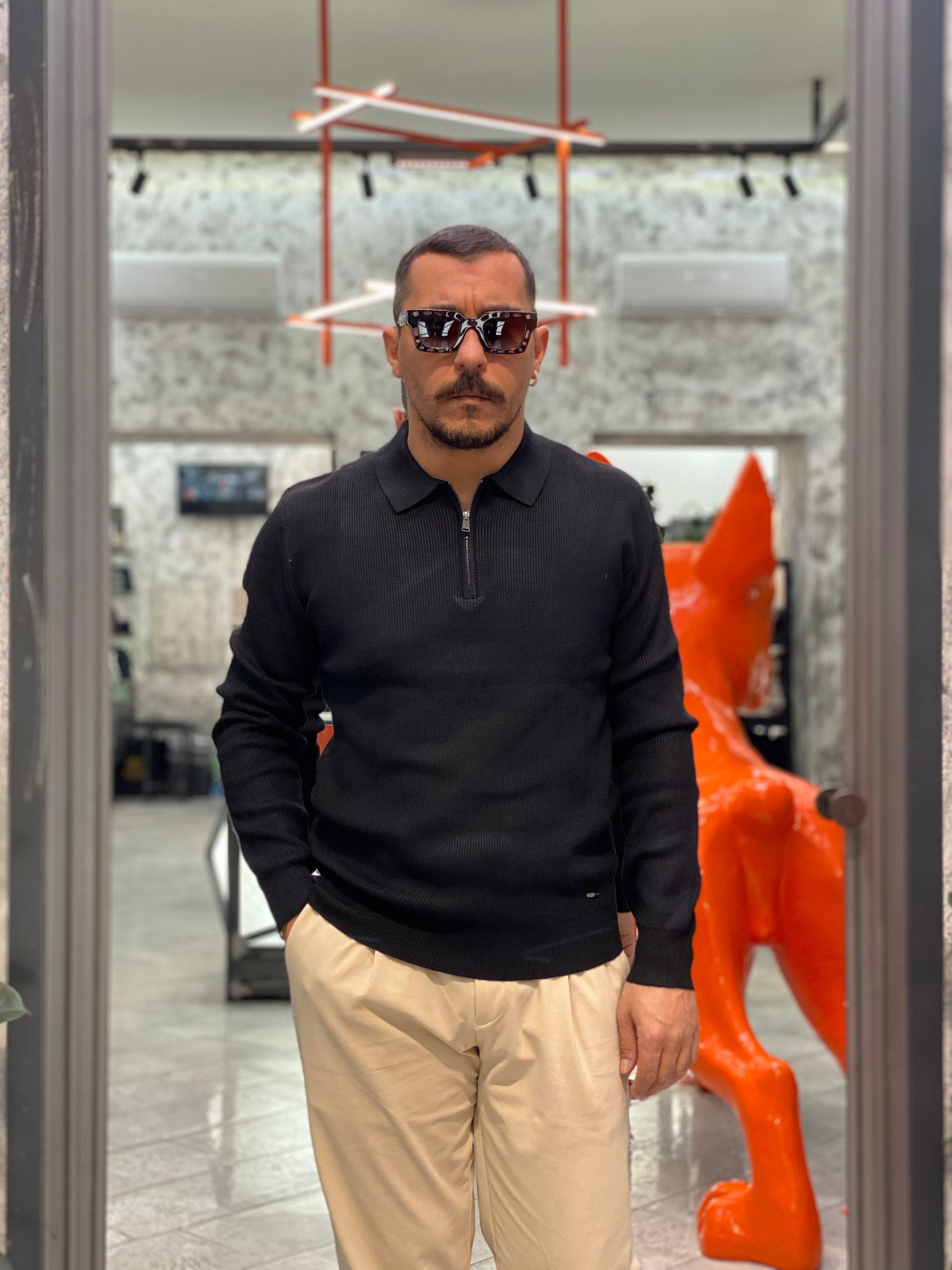POLO MEZZA ZIP A COSTA INGLESE IN MISTO VISCOSA - REGULAR FIT GL35133GZ.NER