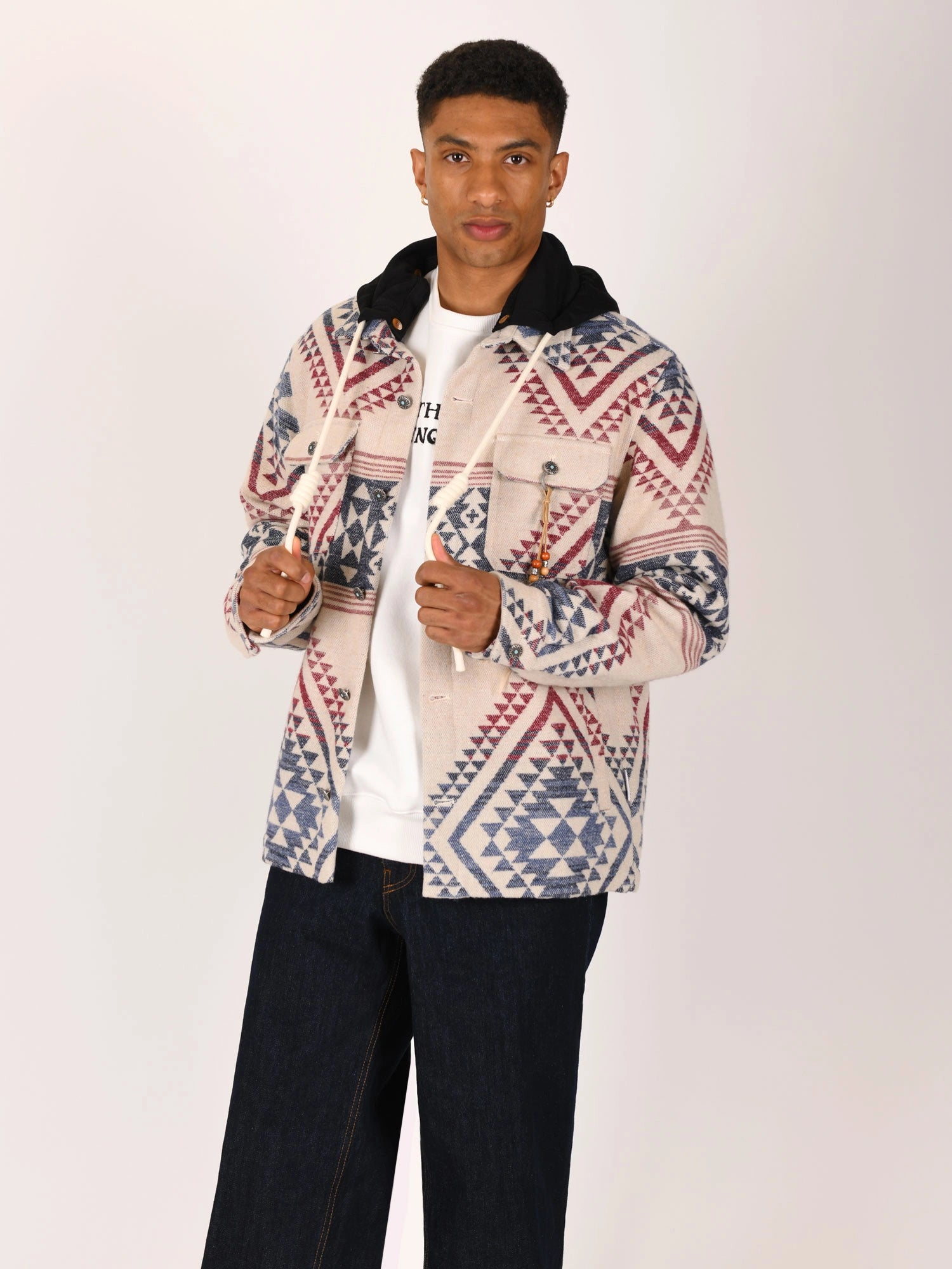 OVERSHIRT AZTECO IN MISTO COTONE CON COLLETTO CLASSICO E CAPPUCCIO REMOVIBILE - REGULAR FIT M252277-30