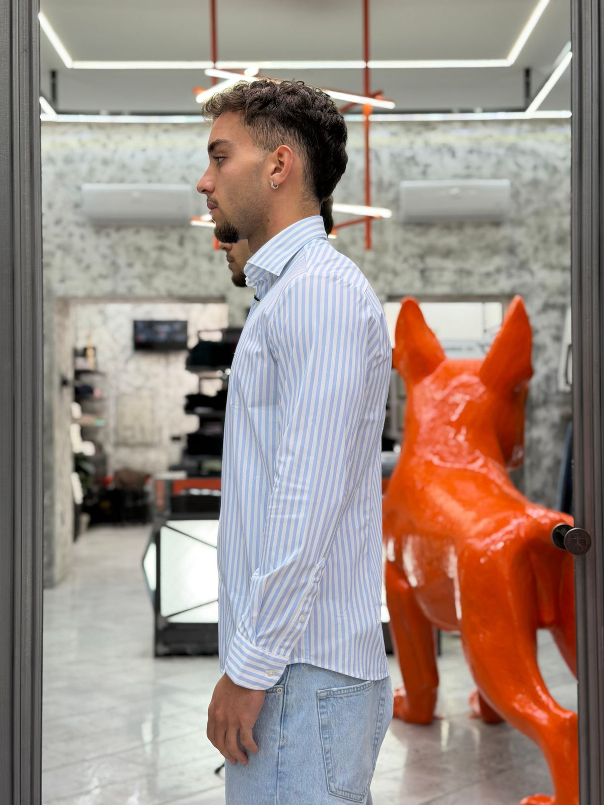 CAMICIA A RIGHE NO STIRO IN TESSUTO PREMIUM ELASTICIZZATO - REGULAR FIT 27W10CA FIO4418.AZZ