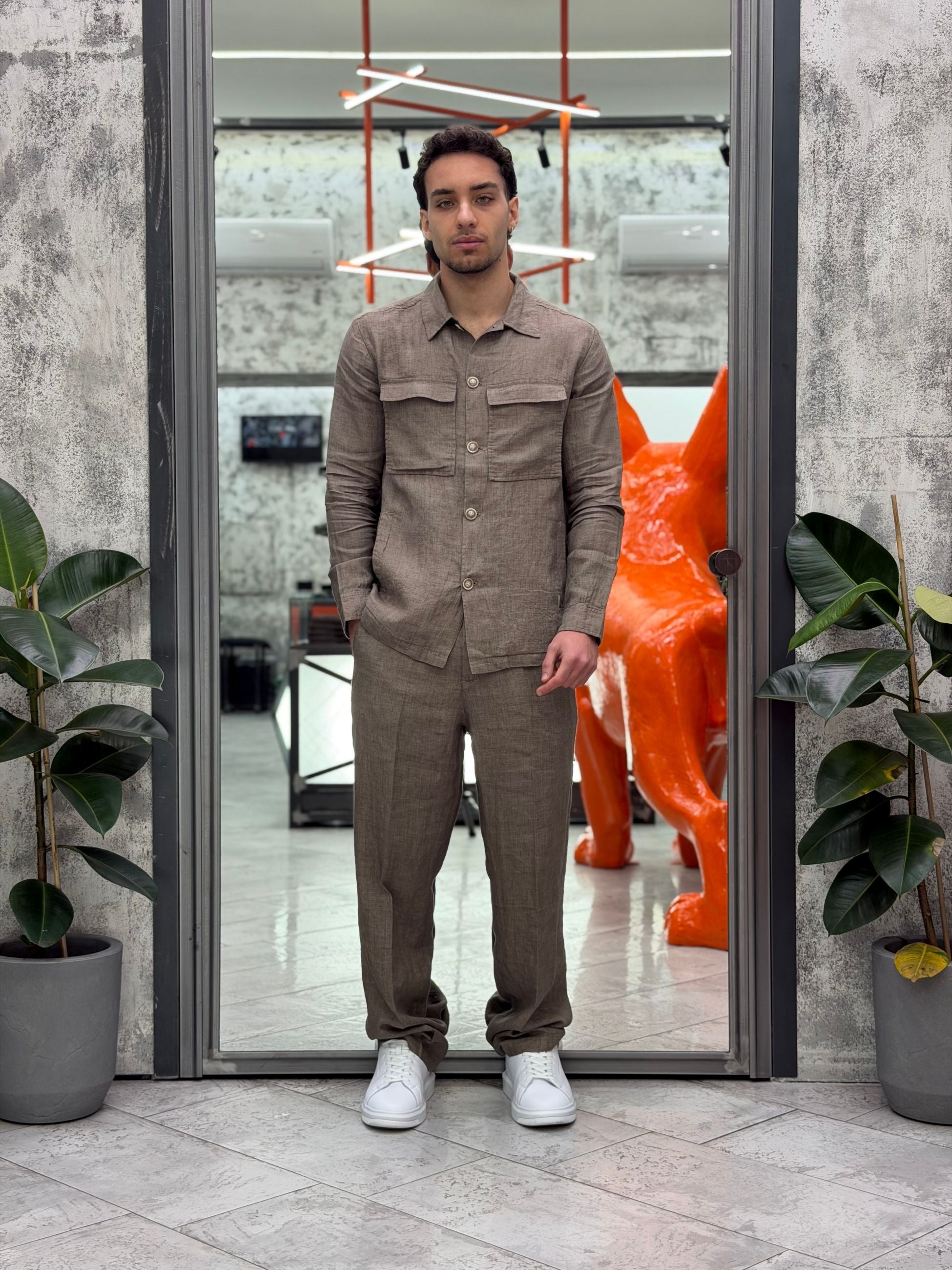 PANTALONE TASCA AMERICA DA COMPLETO IN 100% LINO - REGULAR FIT GL5211BD.MUD