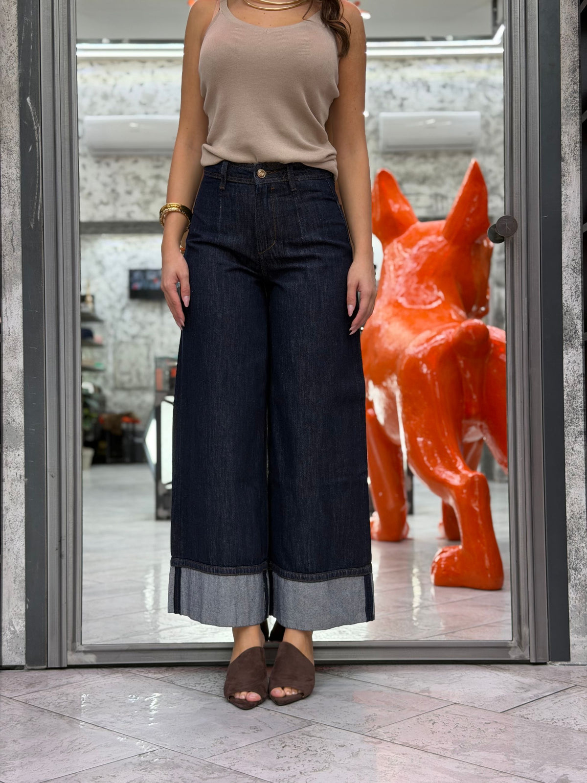 JEANS PALOMA ZERO WASH CON MEGA RISVOLTO - PALAZZO FIT GLD6060Q
