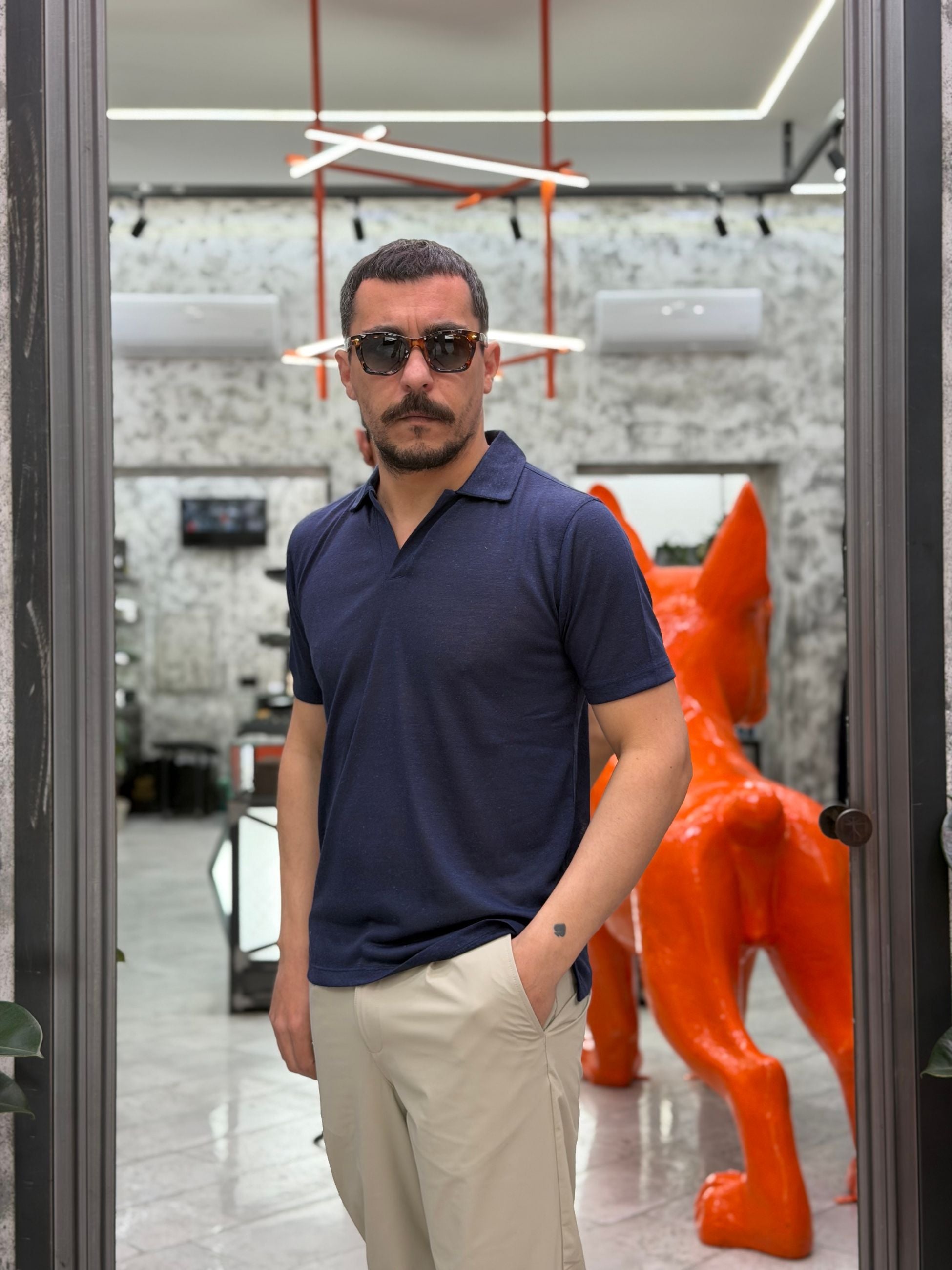 POLO DERBY MANICA CORTA IN MISTO LINO - REGULAR FIT PE3235SS.BLU