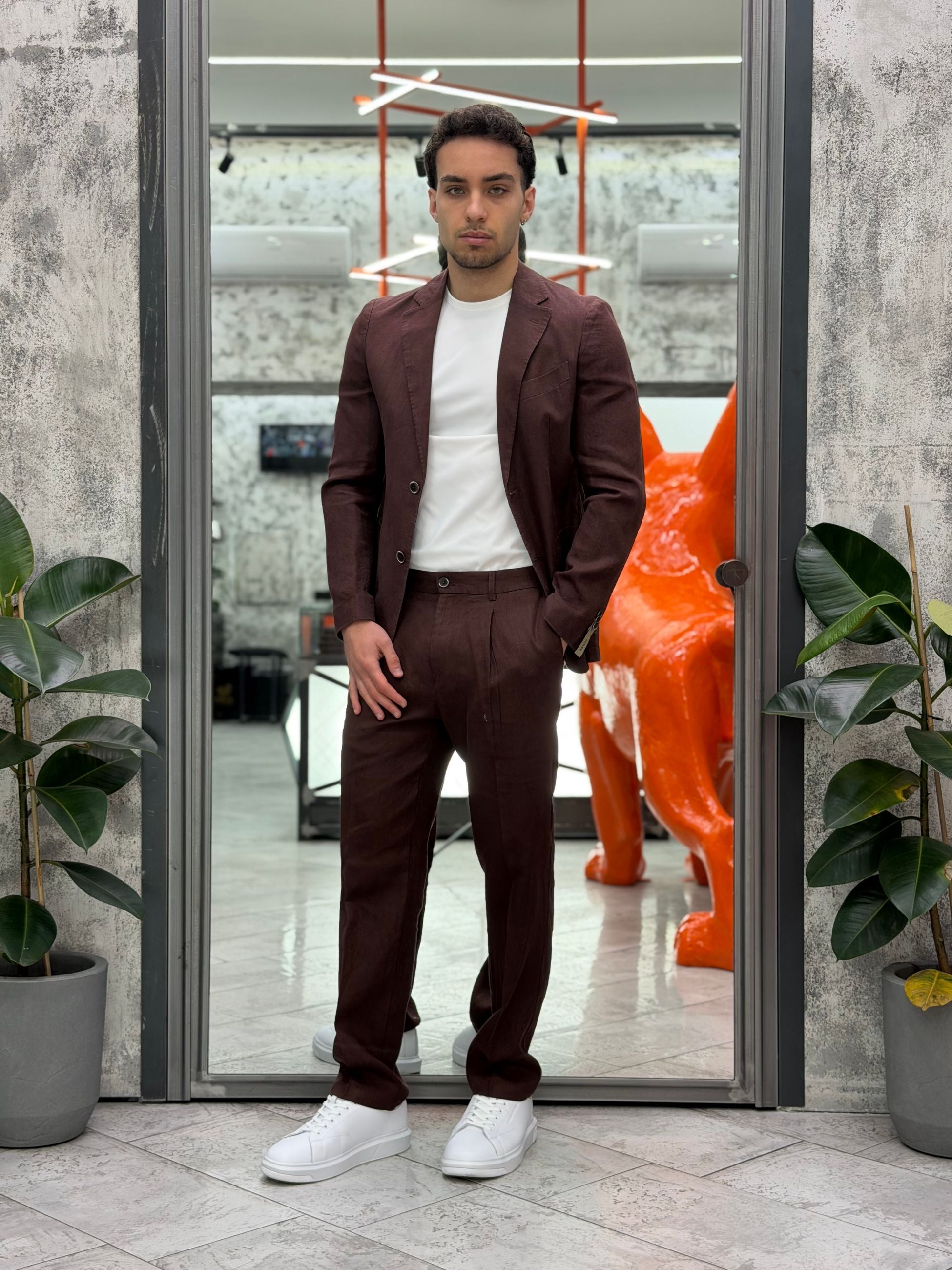 PANTALONE IN 100% LINO DA COMPLETO TASCA AMERICA CON COULISSE IN VITA - REGULAR FIT PSE1502SS.MOK