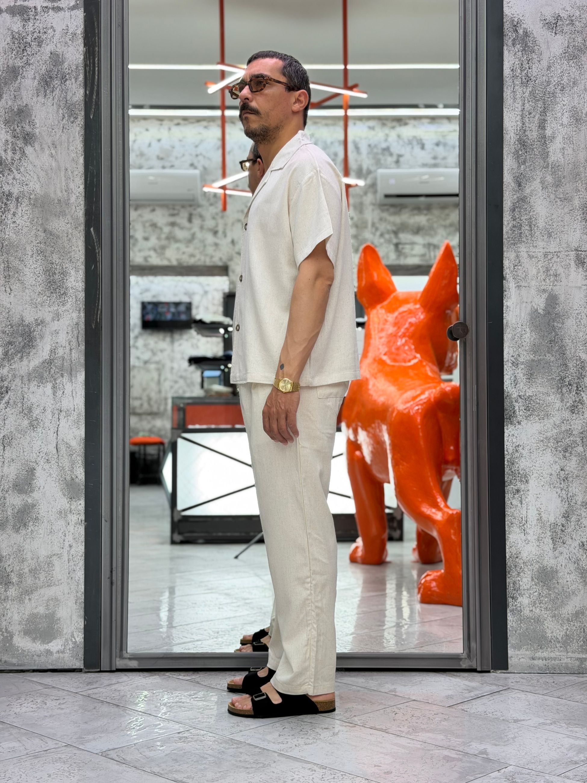 COORDINATO MYKONOS IN MISTO LINO CON CAMICIA CROPPED MANICA CORTA E PANTALONE RELAXED CORMYK.BEI