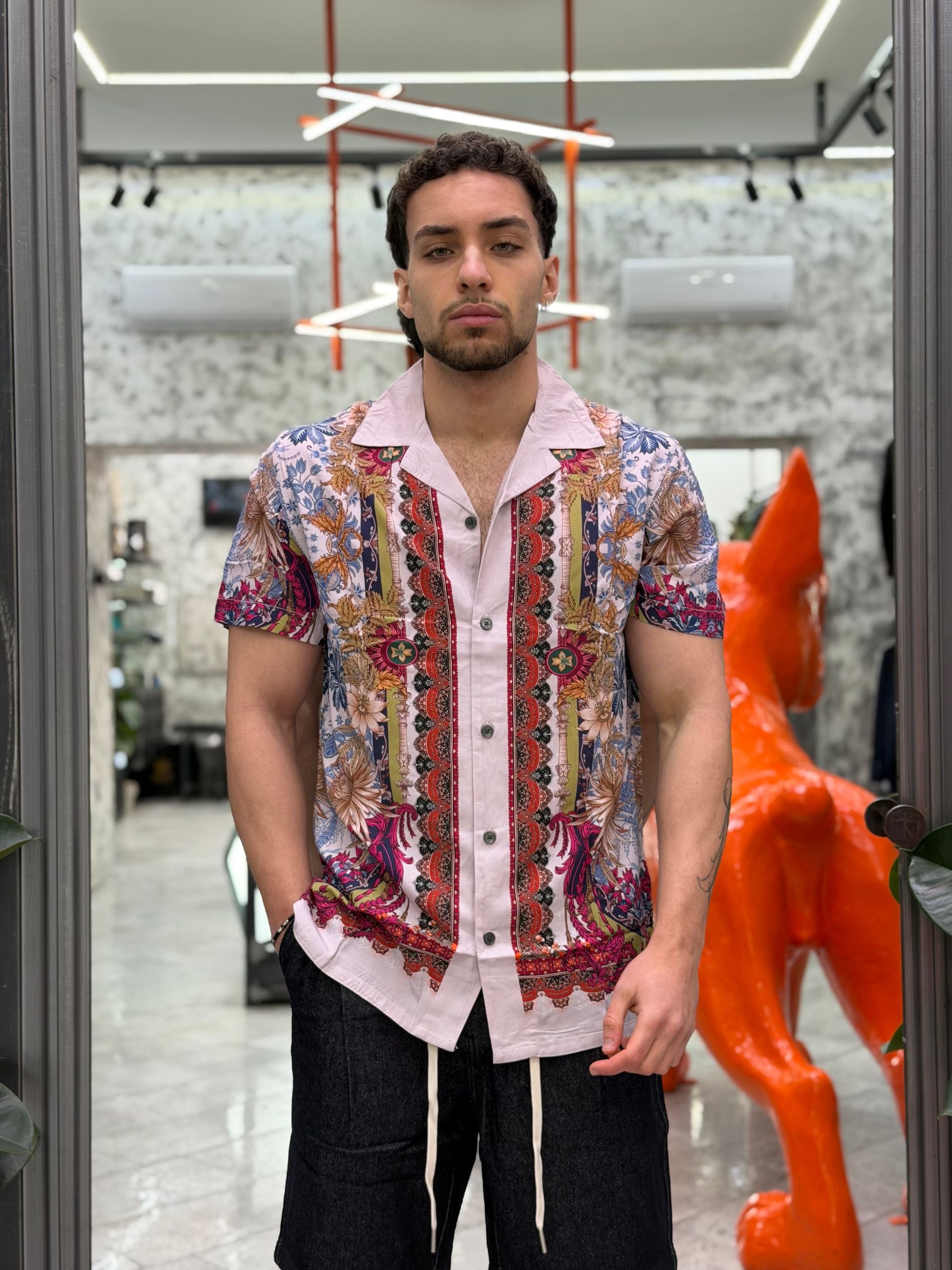 CAMICIA HAWAIANA MANICA CORTA IN VISCOSA CON STAMPA CASABLANCA - COMFORT FIT GL1029TB