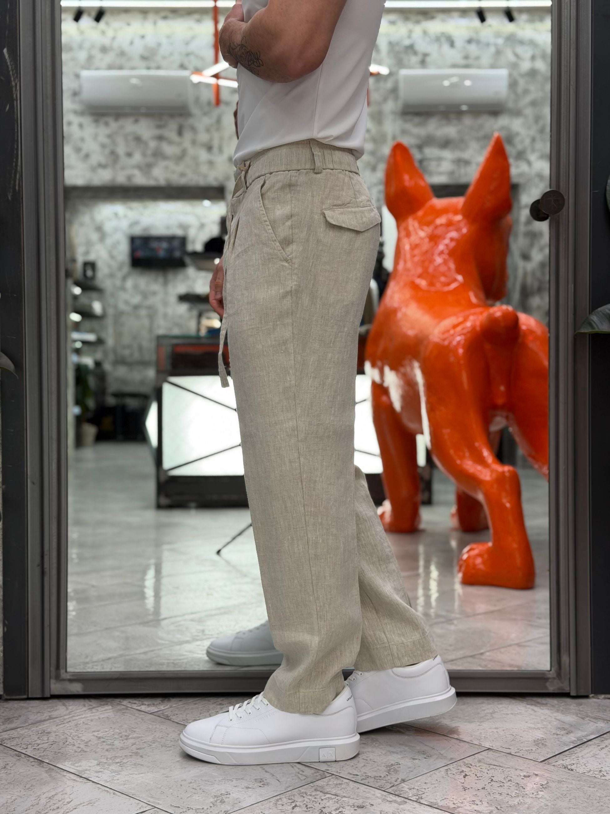 PANTALACCIO IN 100% LINO TASCA AMERICA CON PINCE - REGULAR FIT PSE1527SS.BEI