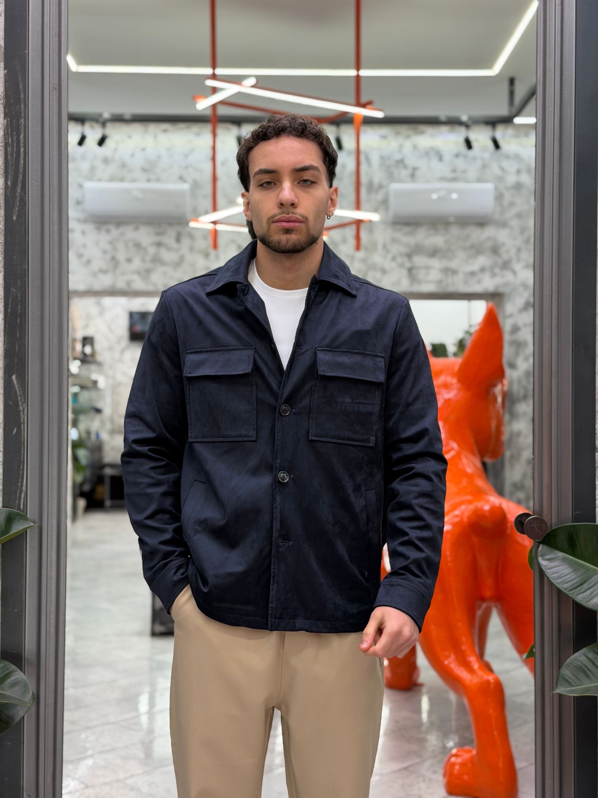 GIUBBINO IN ECORENNA MODELLO OVERSHIRT CON TASCHE APPLICATE - REGULAR FIT GL9827.BLU