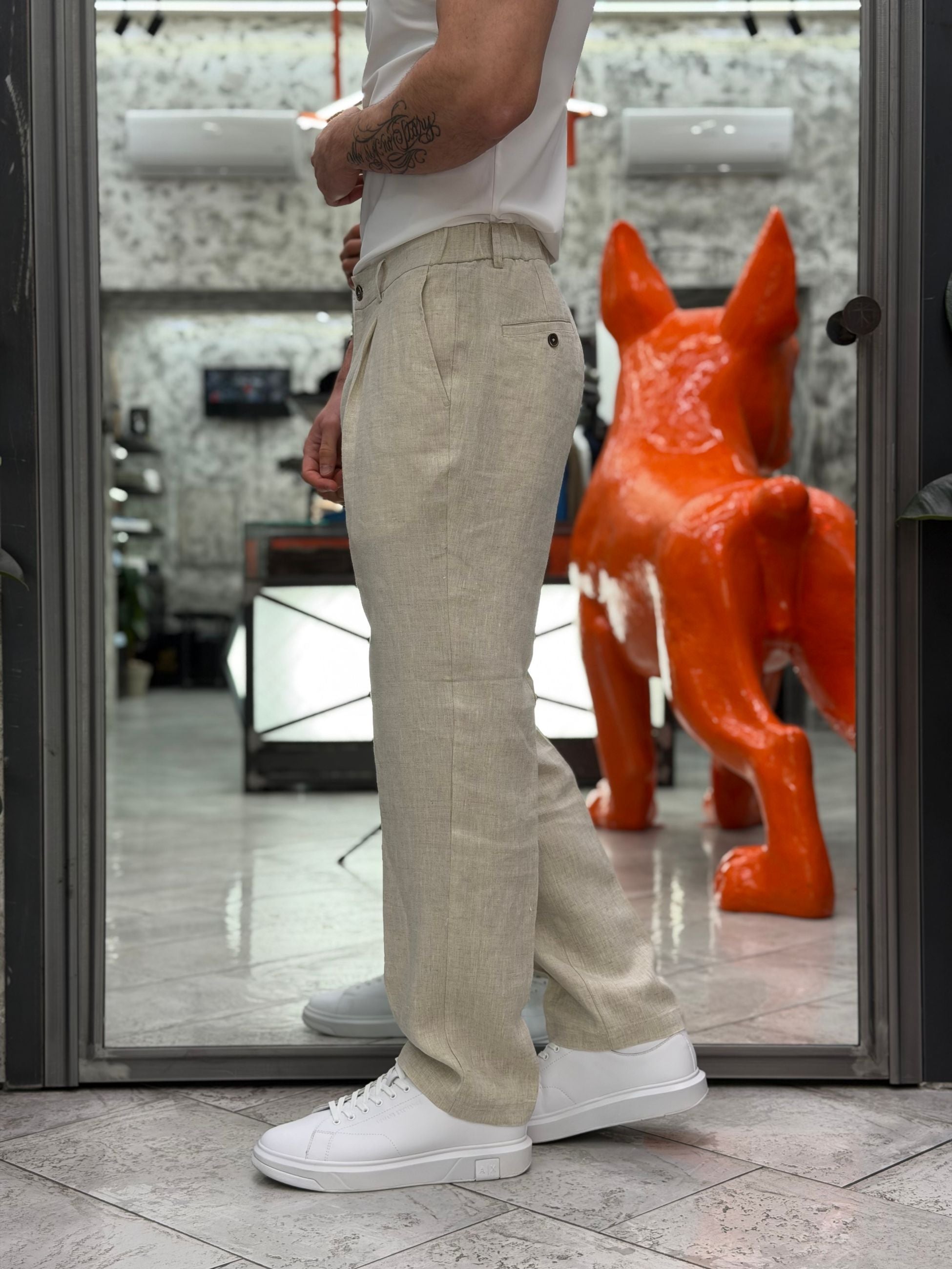PANTALONE IN 100% LINO DA COMPLETO TASCA AMERICA CON COULISSE IN VITA - REGULAR FIT PSE1502SS.BEI