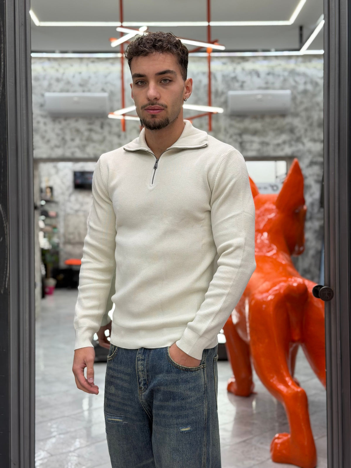 MAGLIA MEZZA ZIP A COSTA INGLESE IN MISTO VISCOSA - REGULAR FIT GL35151GZ-F26.PAN