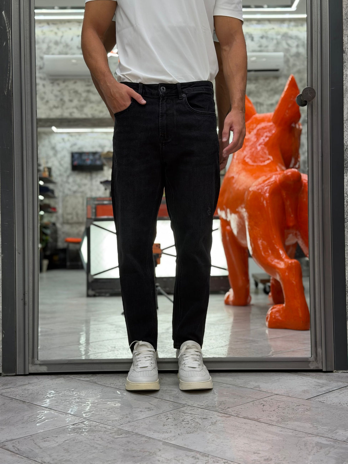 JEANS MIKE 5 TASCHE BLACK WASH IN TELA ELASTICIZZATA - CARROT/CROPPED FIT GL6382Q-F26