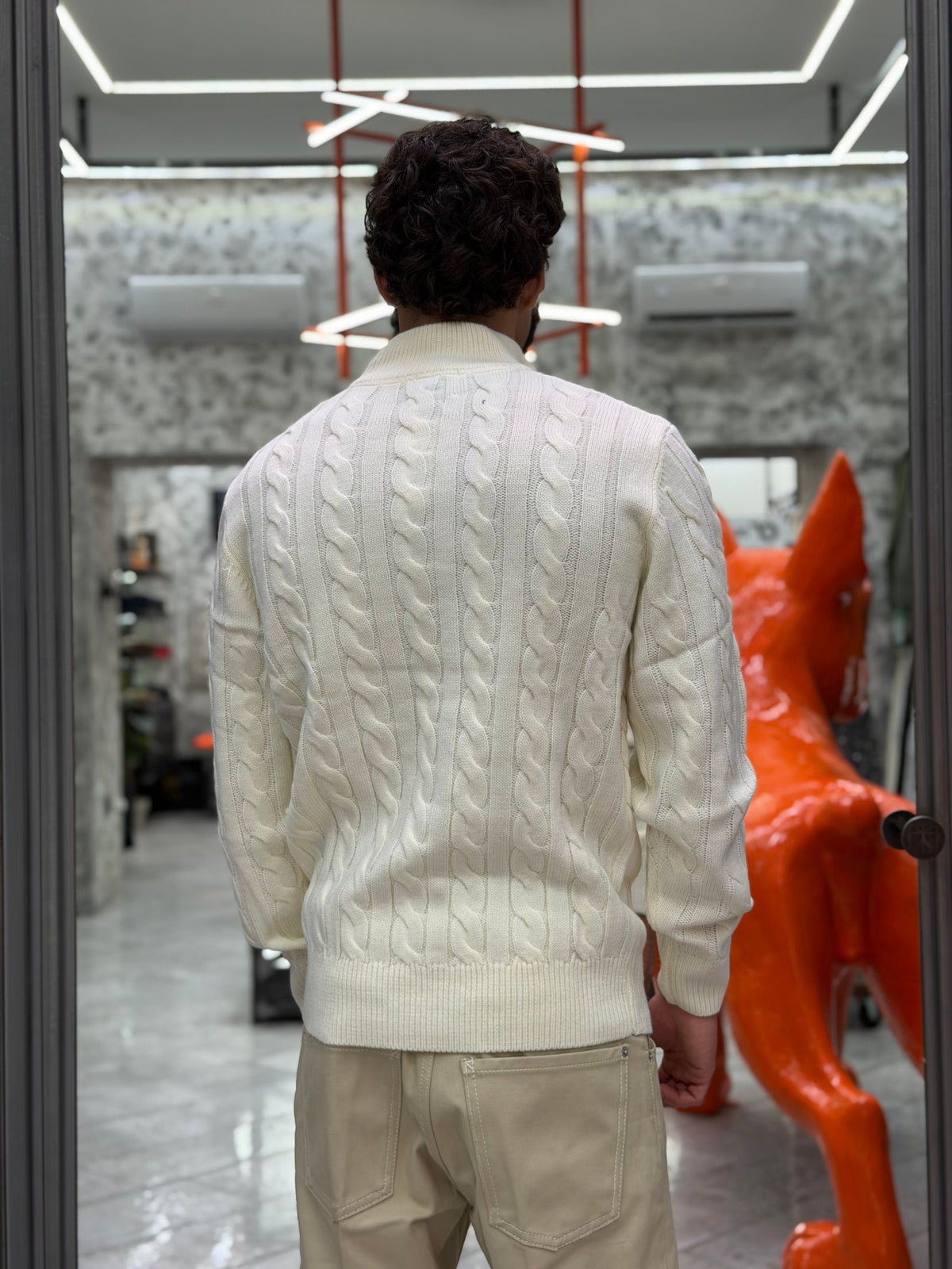 MAGLIA COLLO ALTO MEZZA ZIP IN MISTO LANA CON TRAMA TRECCIA - REGULAR FIT GL35632.PAN